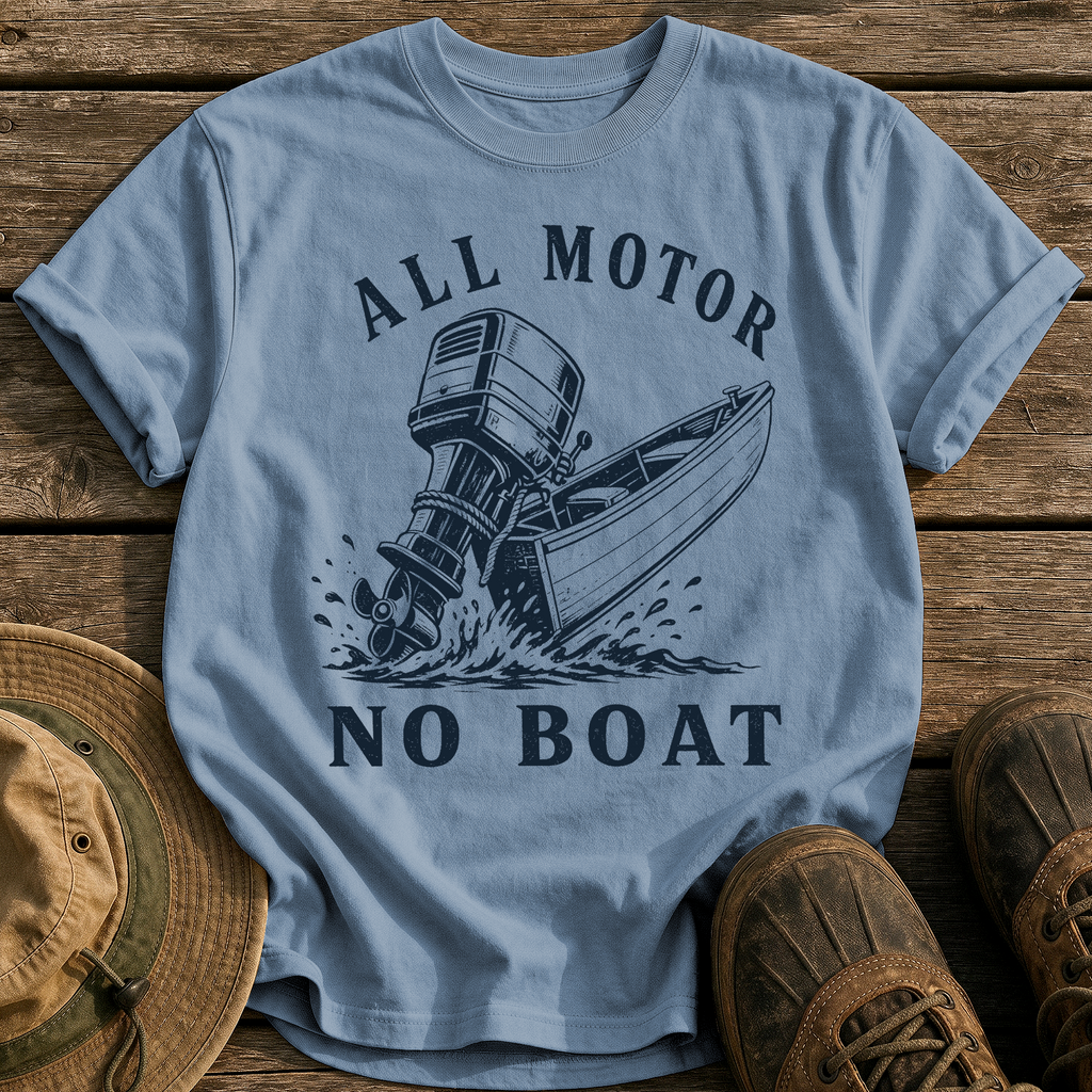 All Motor No Boat tee - Blue Jean - front