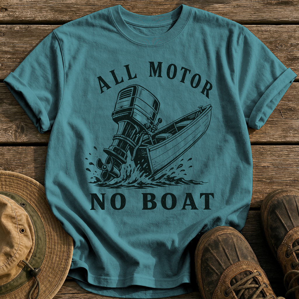 All Motor No Boat tee - Blue Spruce - front