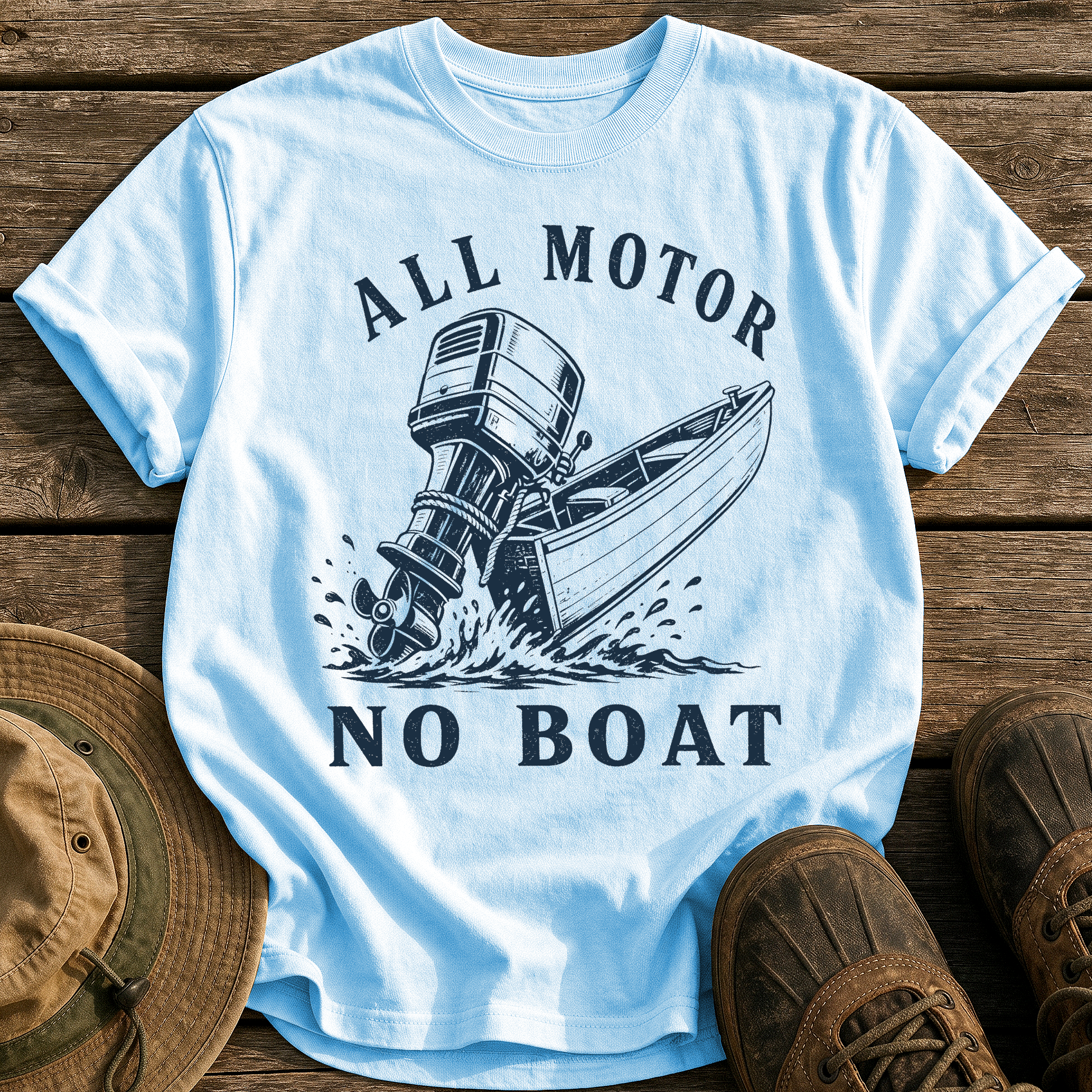 All Motor No Boat tee - Chambray - front