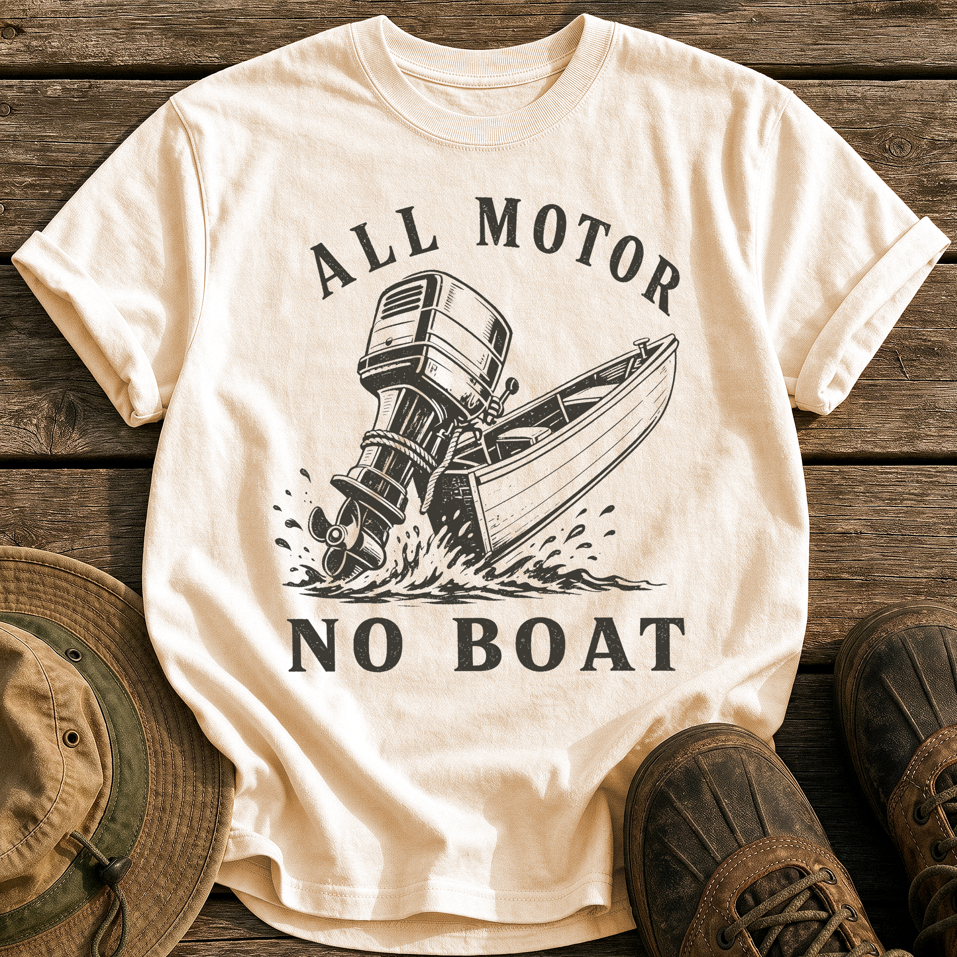 All Motor No Boat tee - Ivory - front
