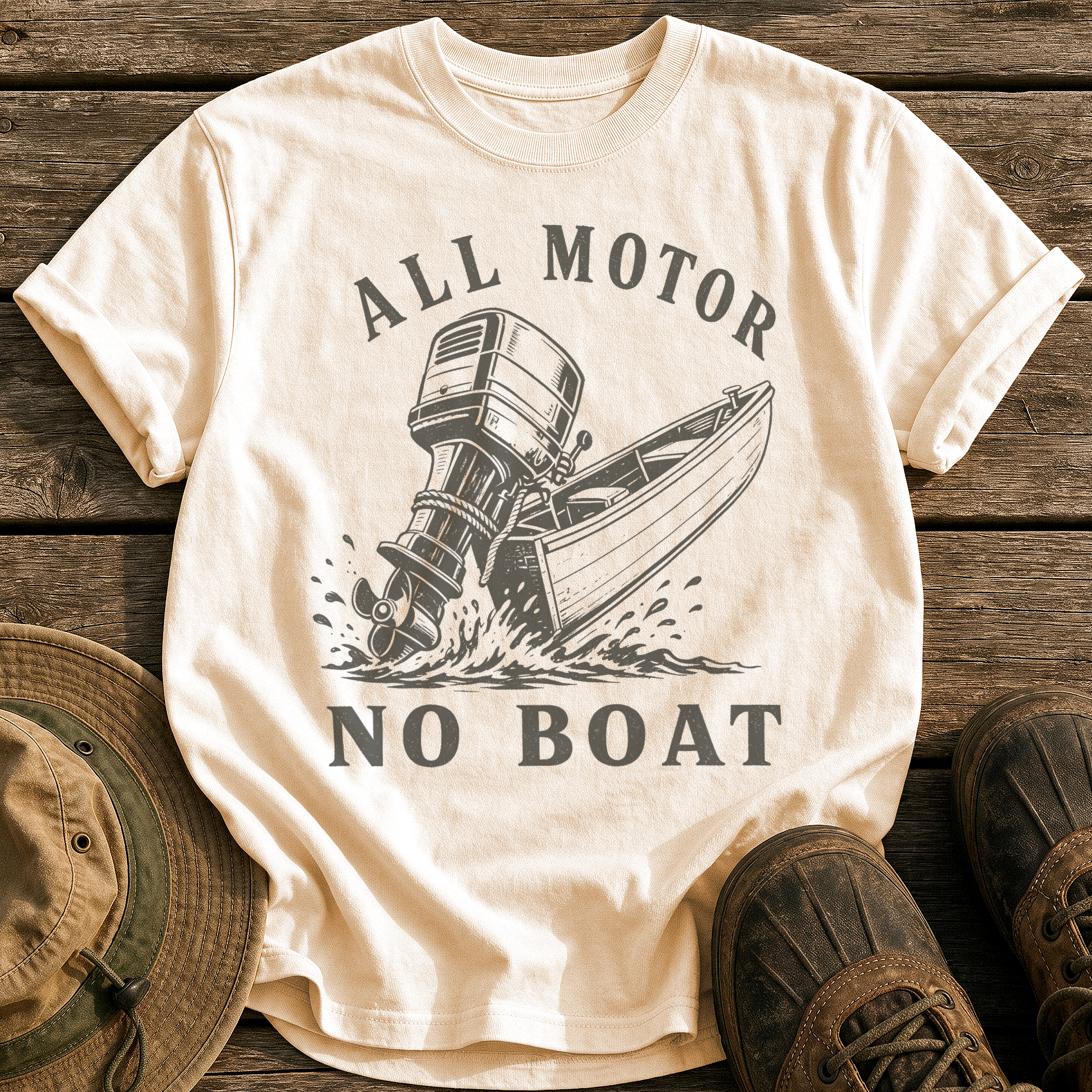 All Motor No Boat tee - Ivory - front