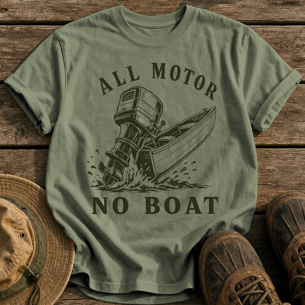 All Motor No Boat tee - Sage - front
