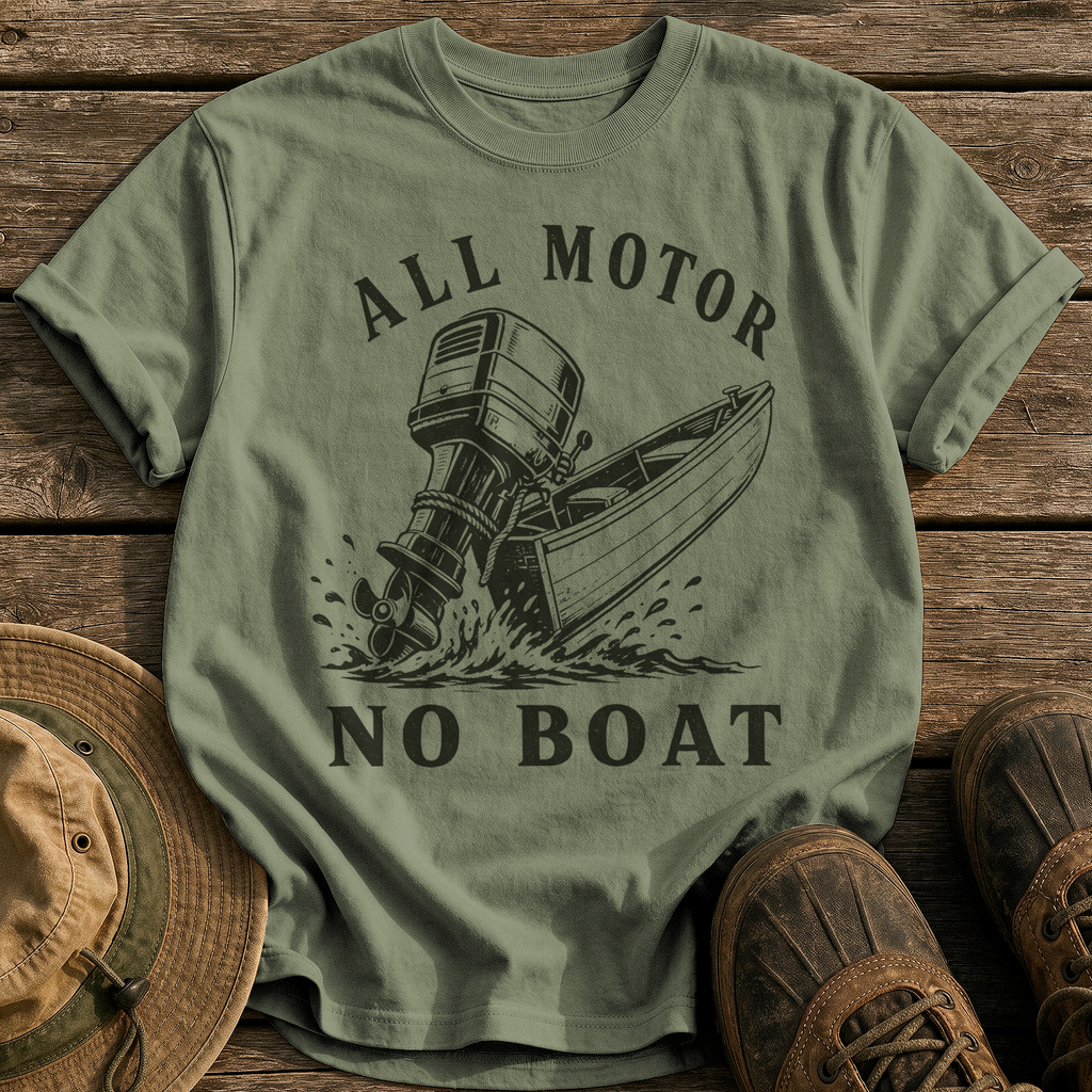 All Motor No Boat tee - Sage - front