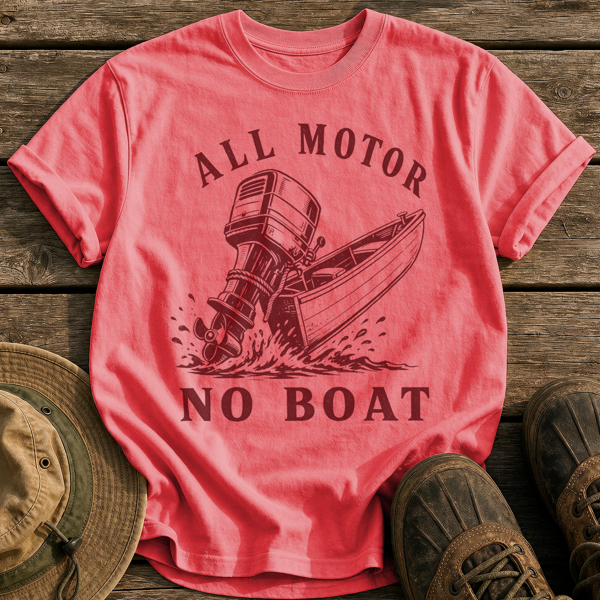 All Motor No Boat tee - Watermelon - front