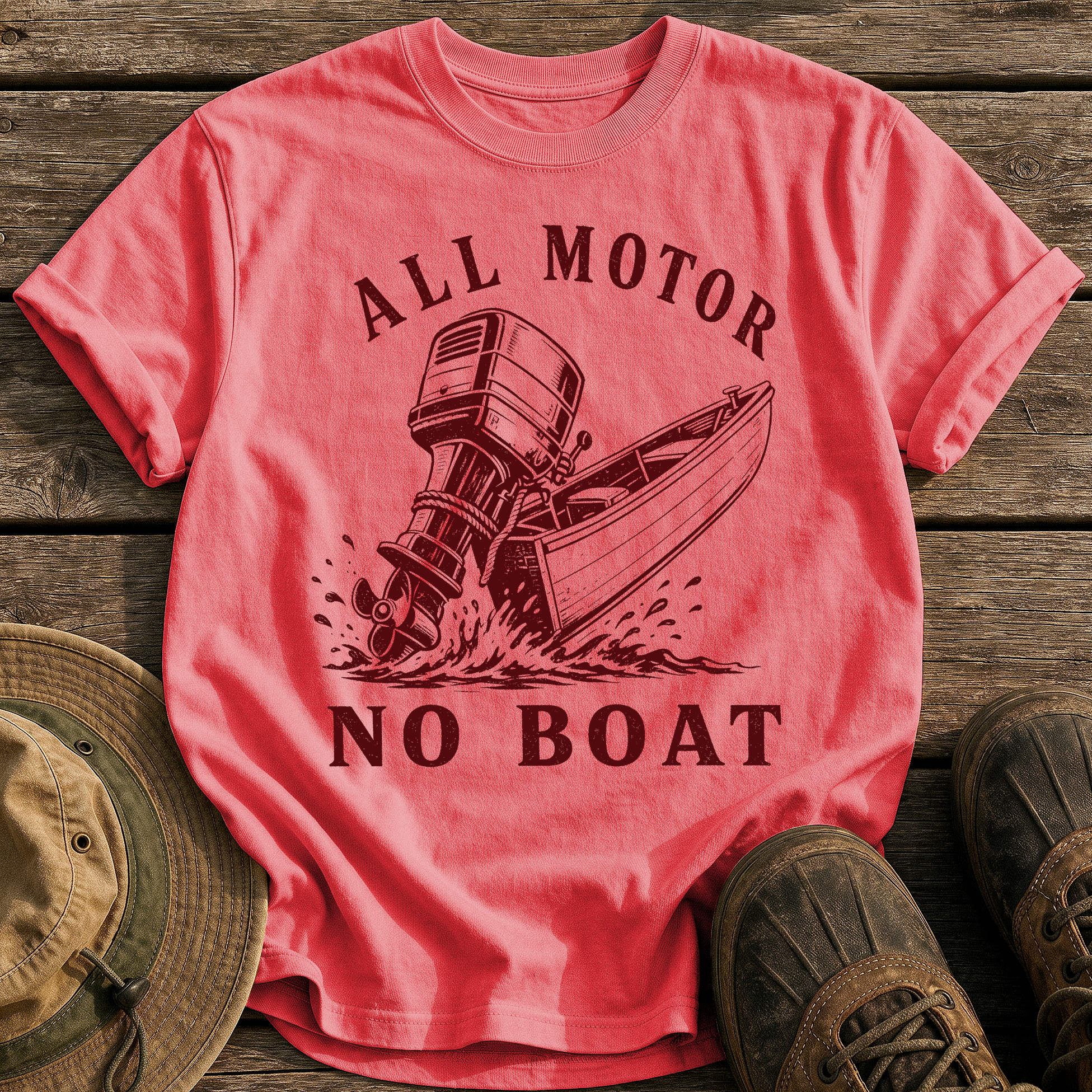 All Motor No Boat tee - Watermelon - front