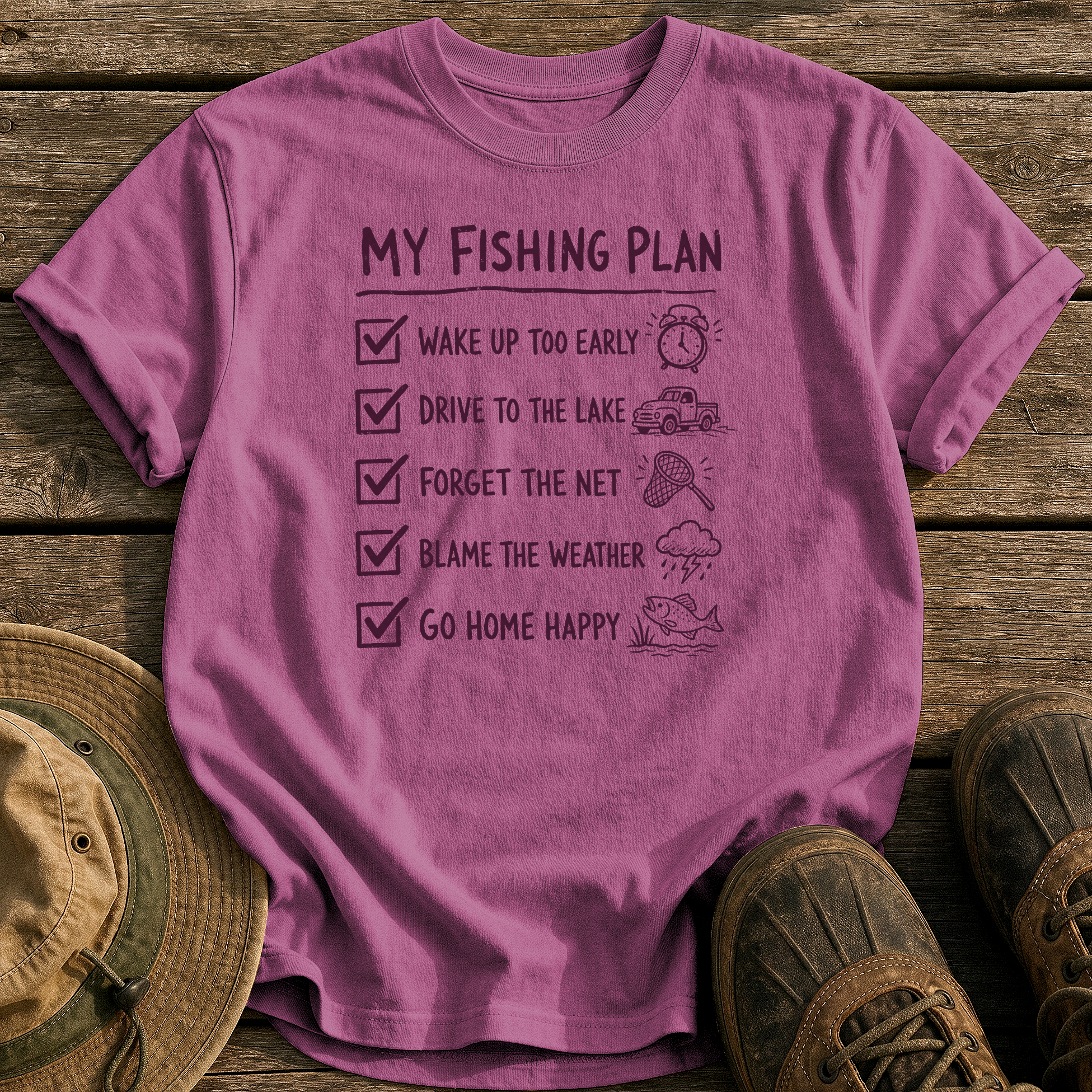My Fishing Plan tee - Berry - front
