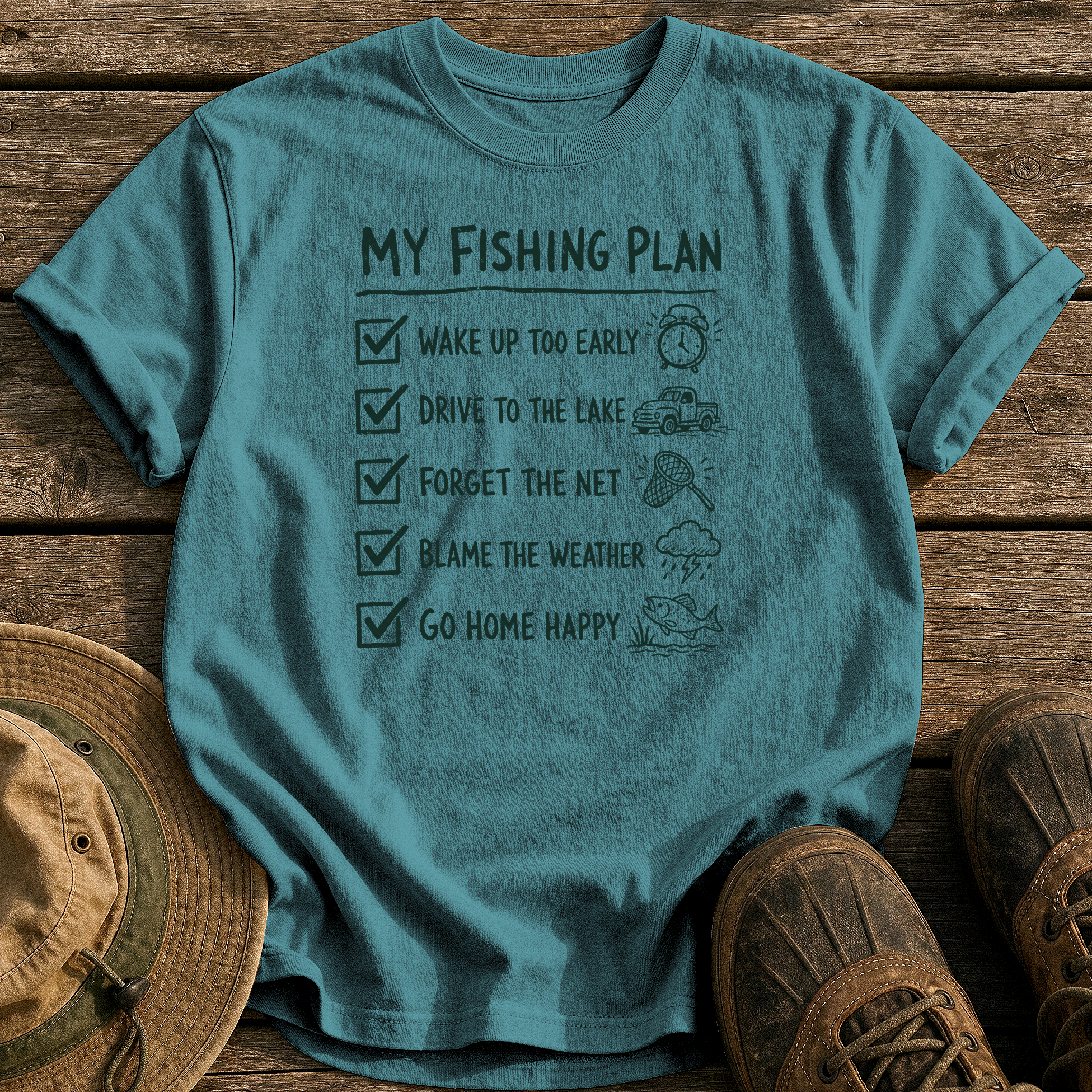 My Fishing Plan tee - Blue Spruce - front