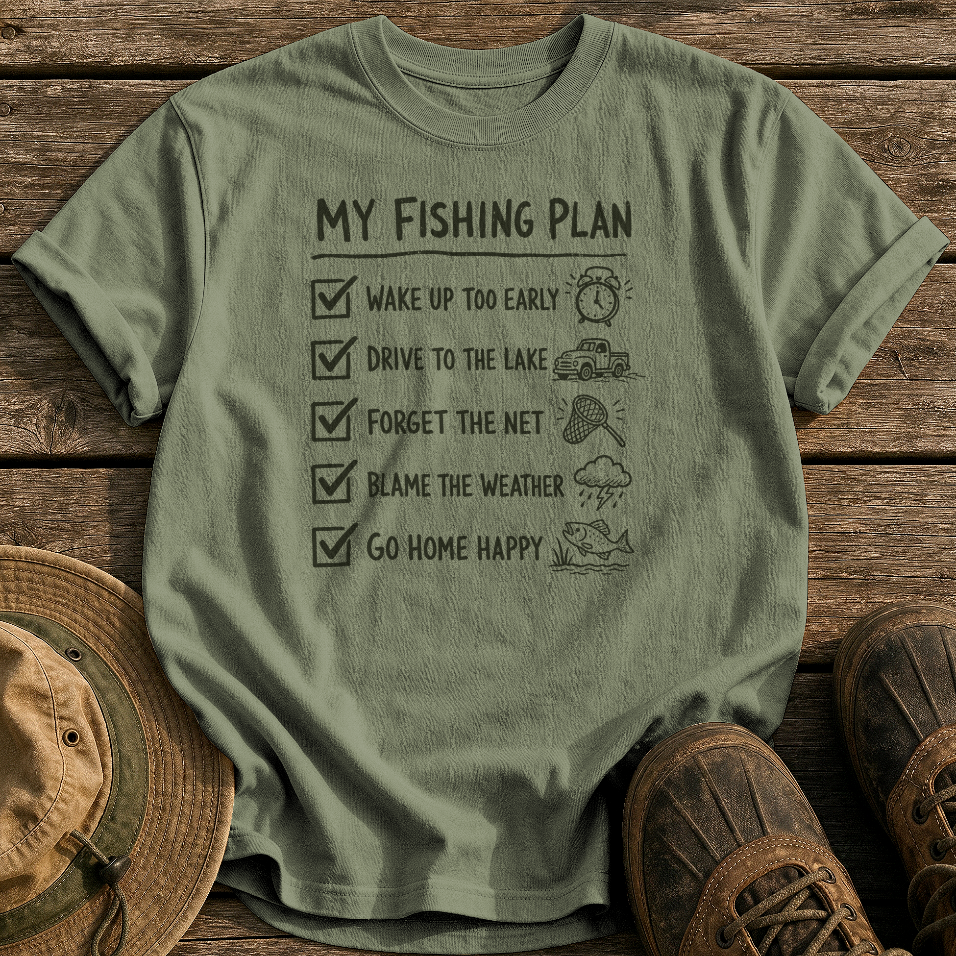 My Fishing Plan tee - Sage - front