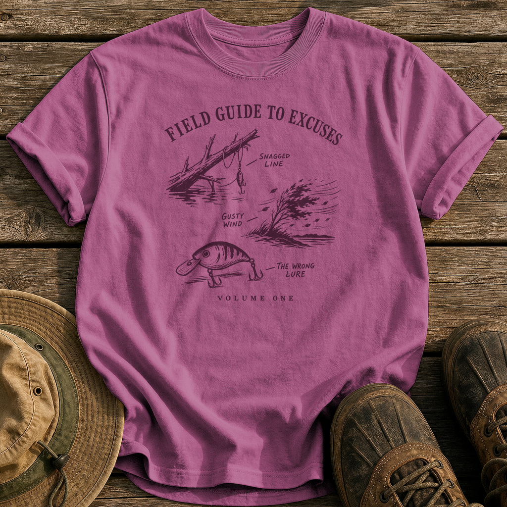 Field Guide to Excuses tee - Berry - front