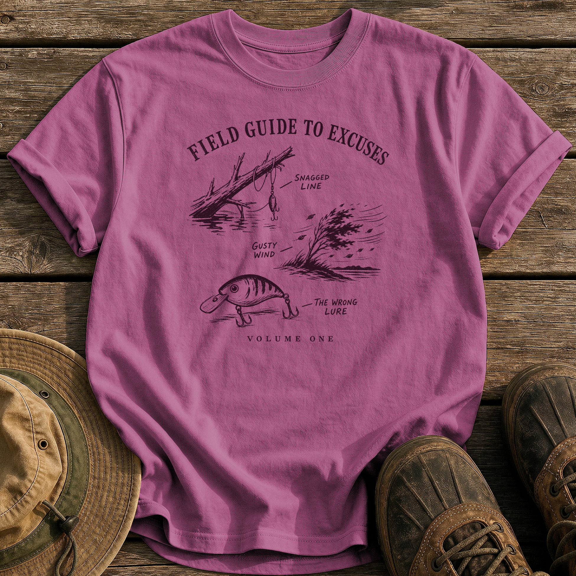 Field Guide to Excuses tee - Berry - front