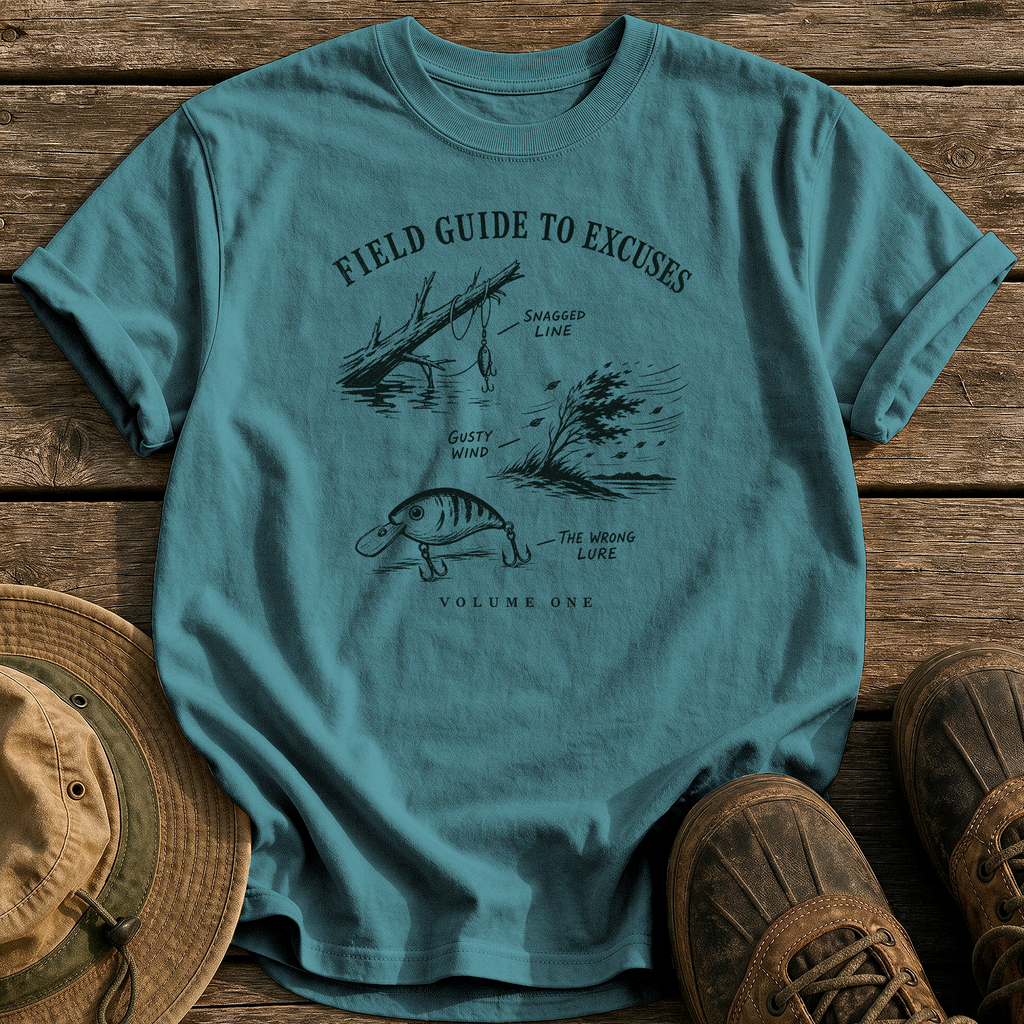 Field Guide to Excuses tee - Blue Spruce - front