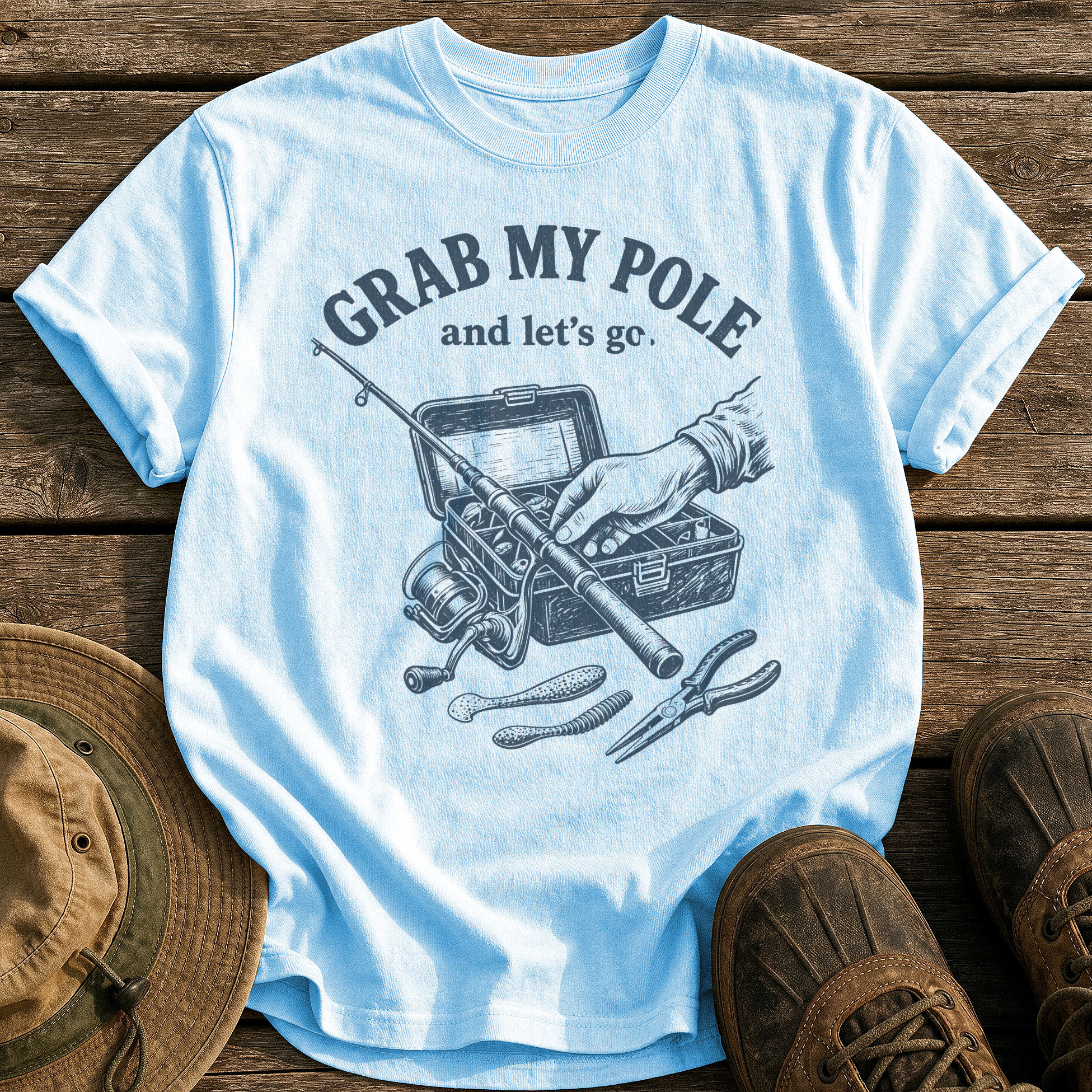 Grab My Pole tee - Chambray - front