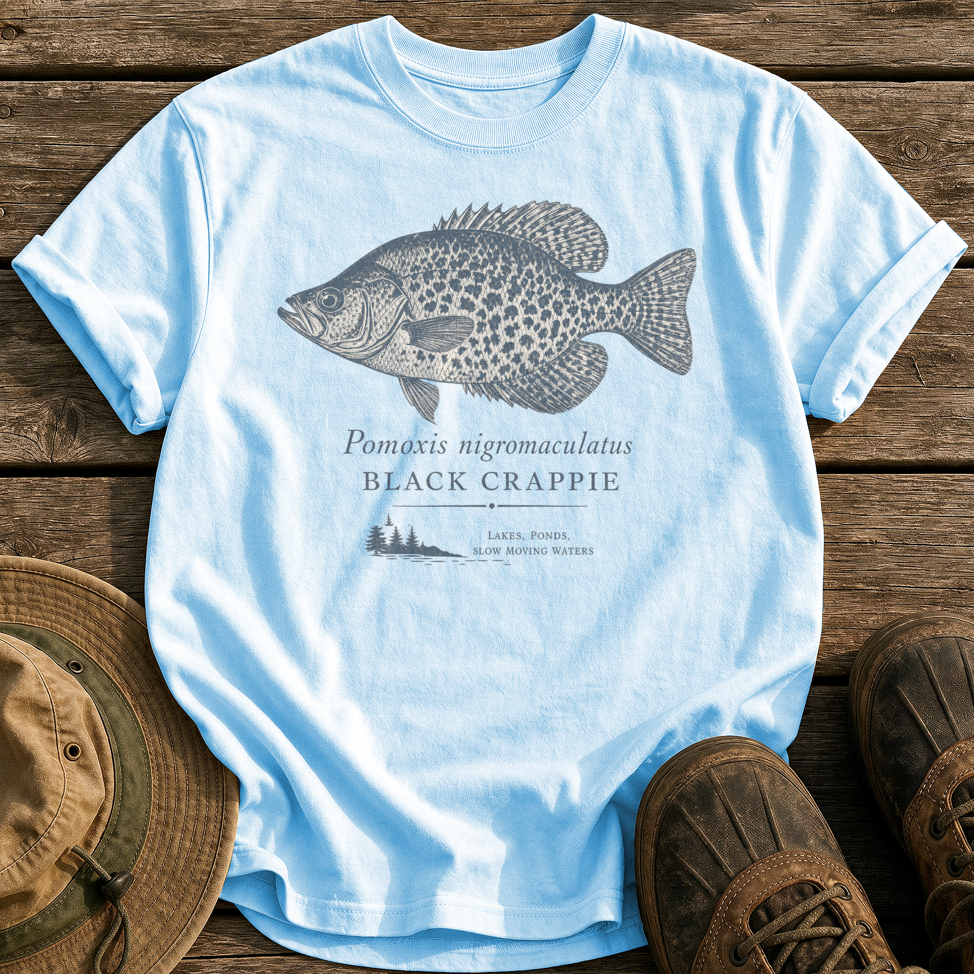 Black Crappie tee - Chambray - front