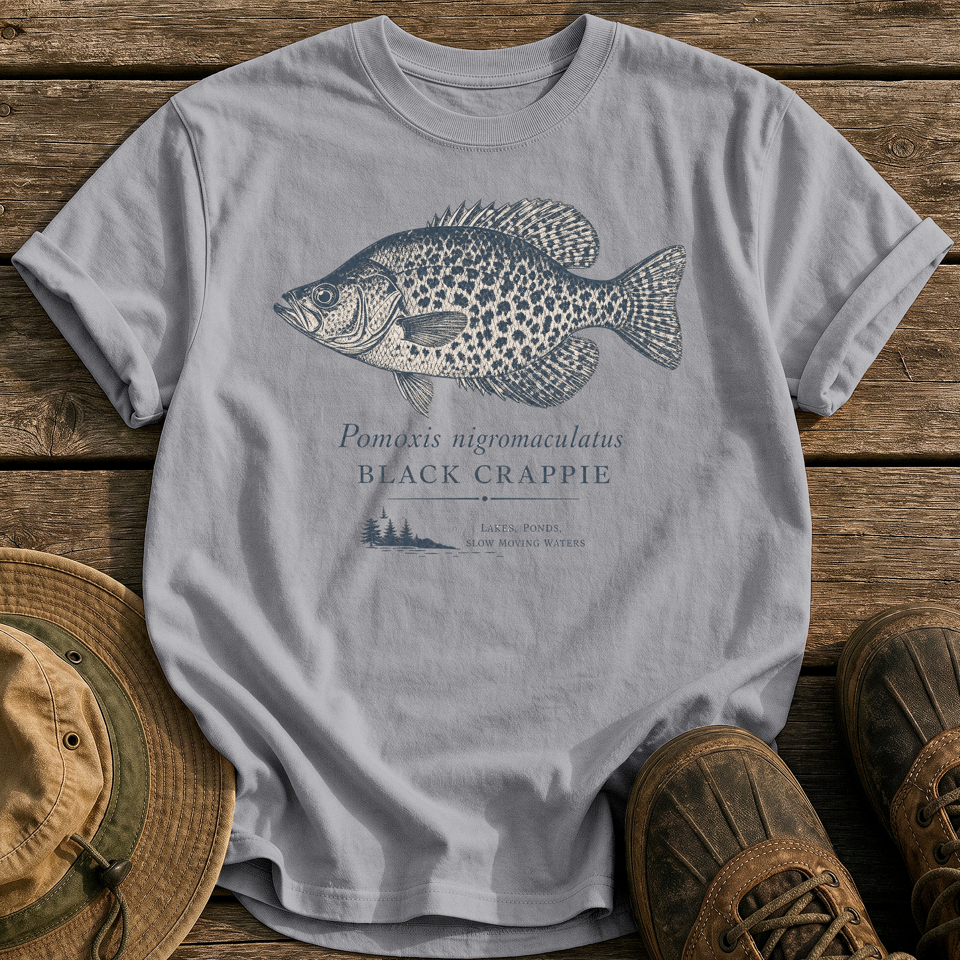 Black Crappie tee - Grey - front