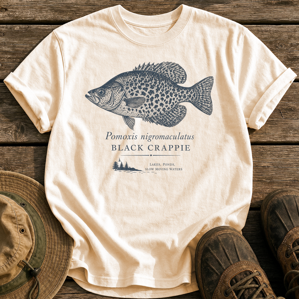 Black Crappie tee - Ivory - front