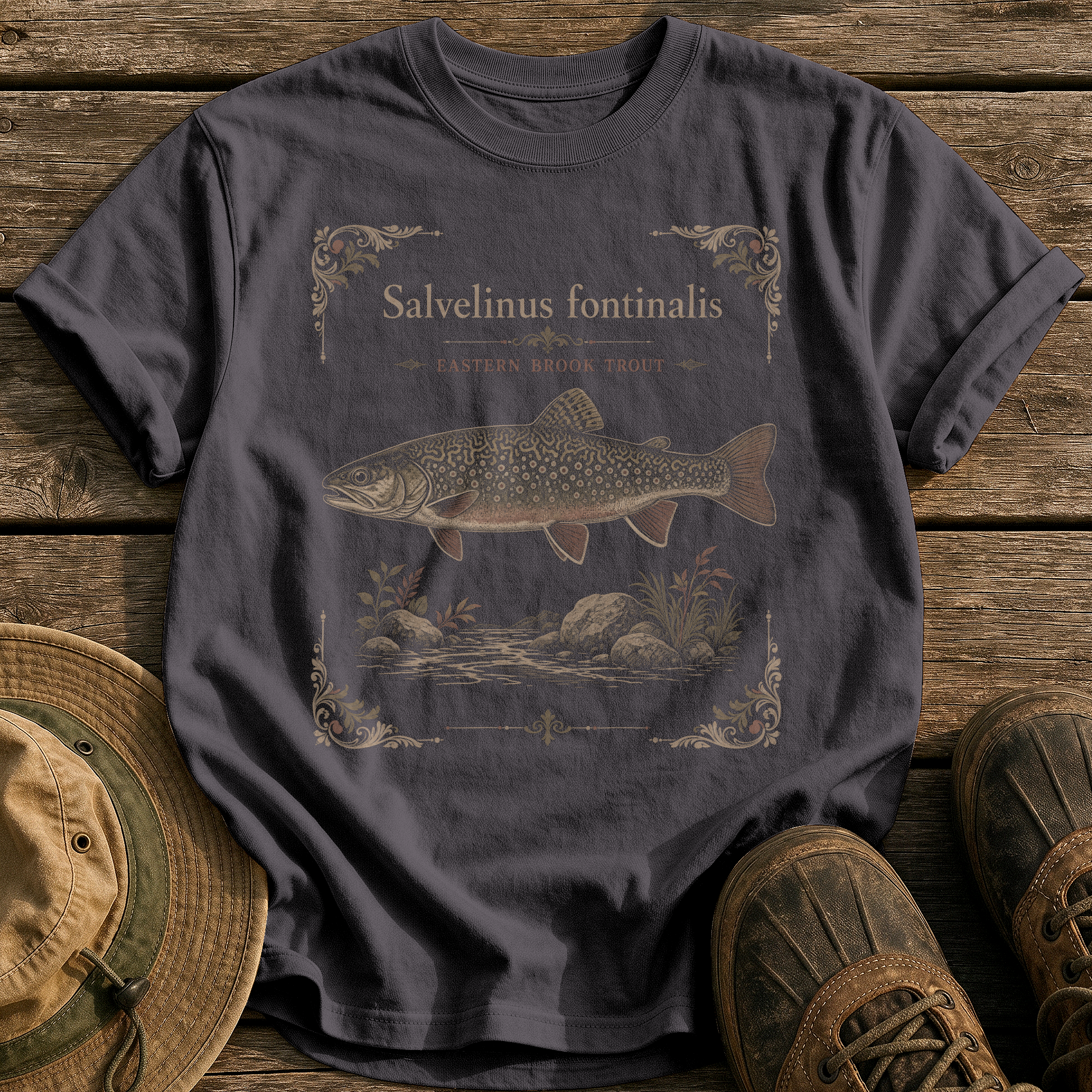 Brook Trout tee - Graphite - front