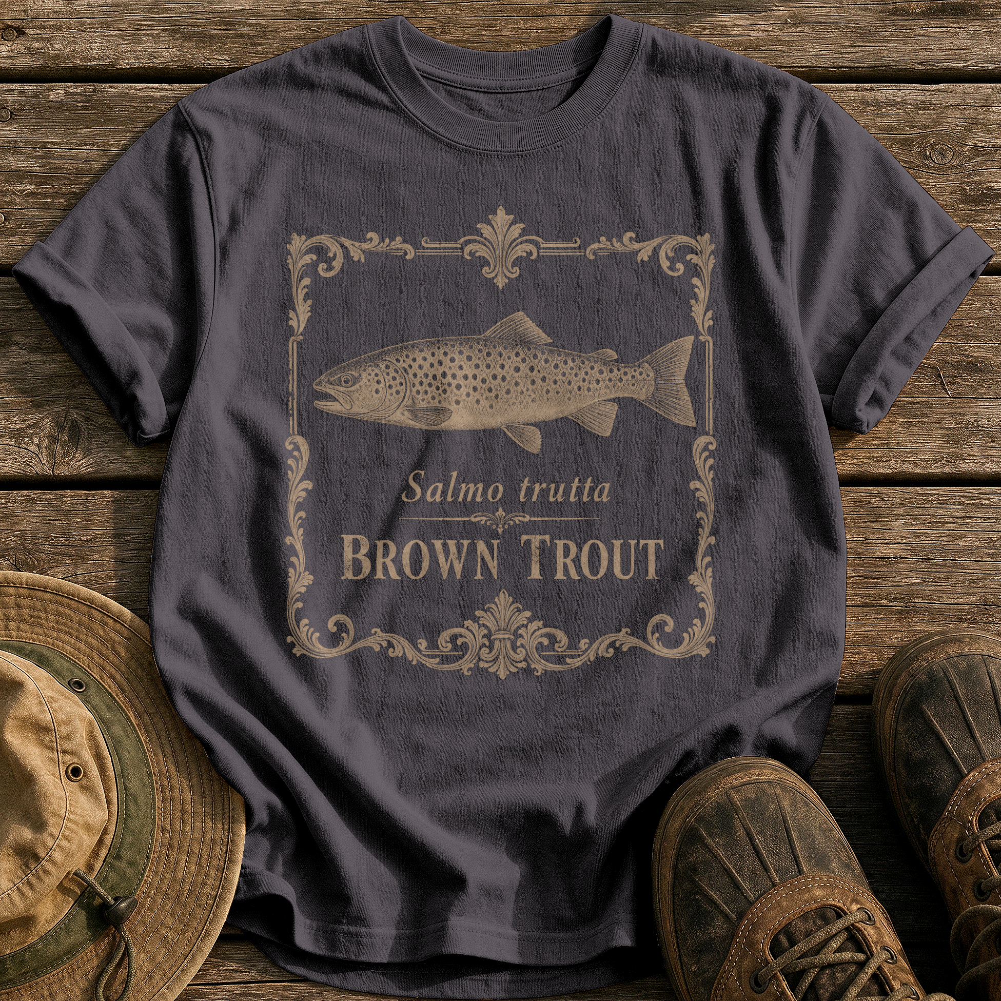 Brown Trout tee - Graphite - front