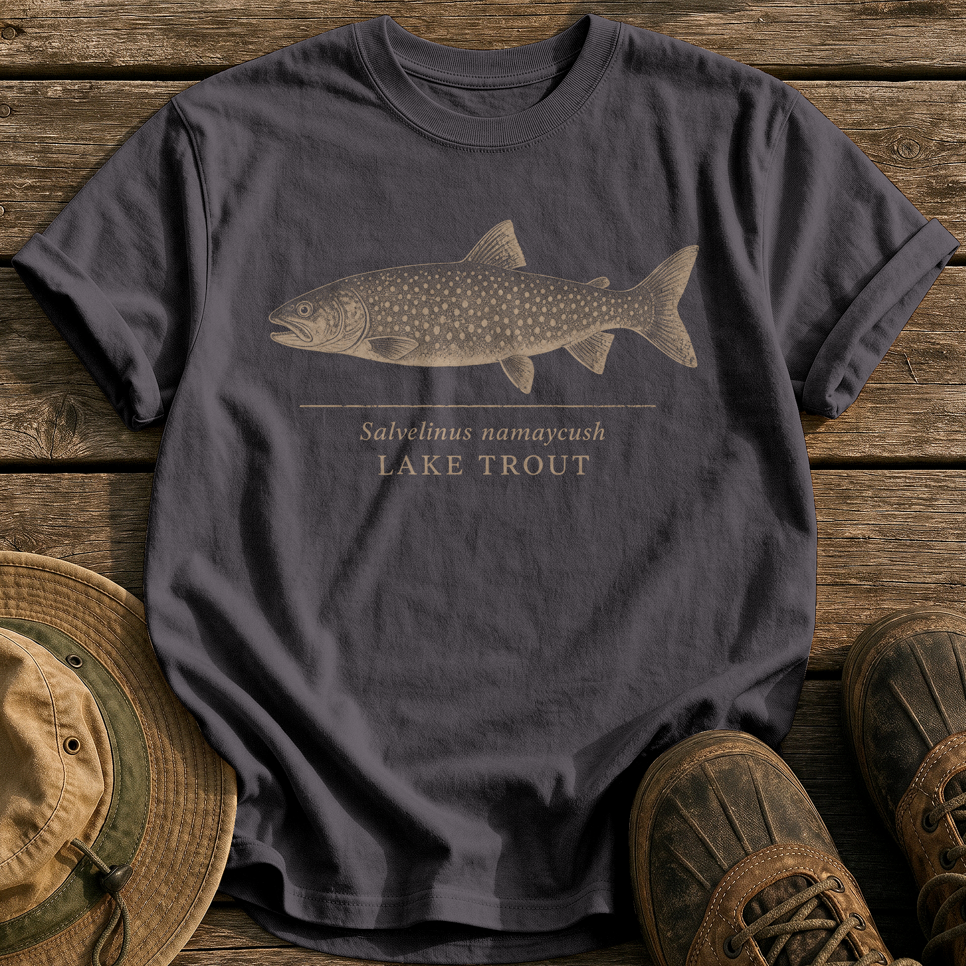 Lake Trout tee - Graphite - front
