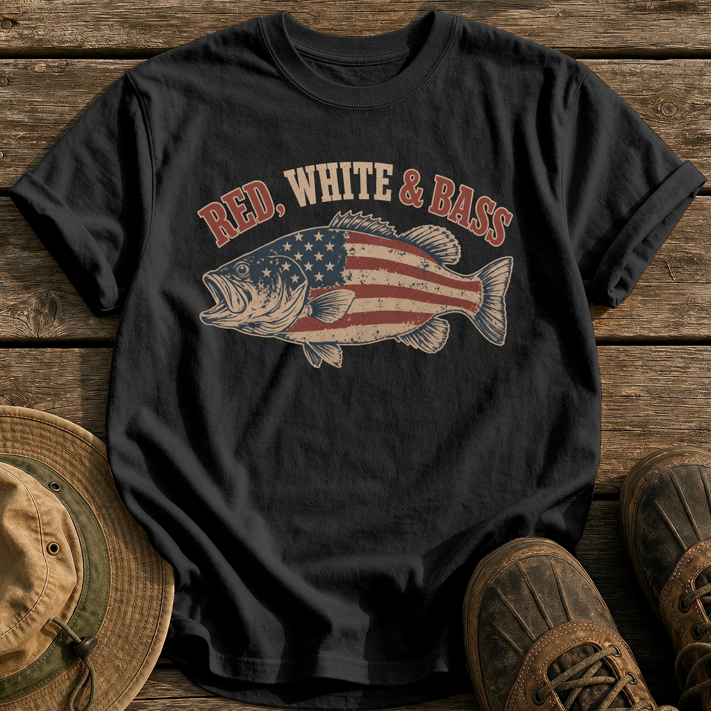 Red, White & Bass tee - Black - front