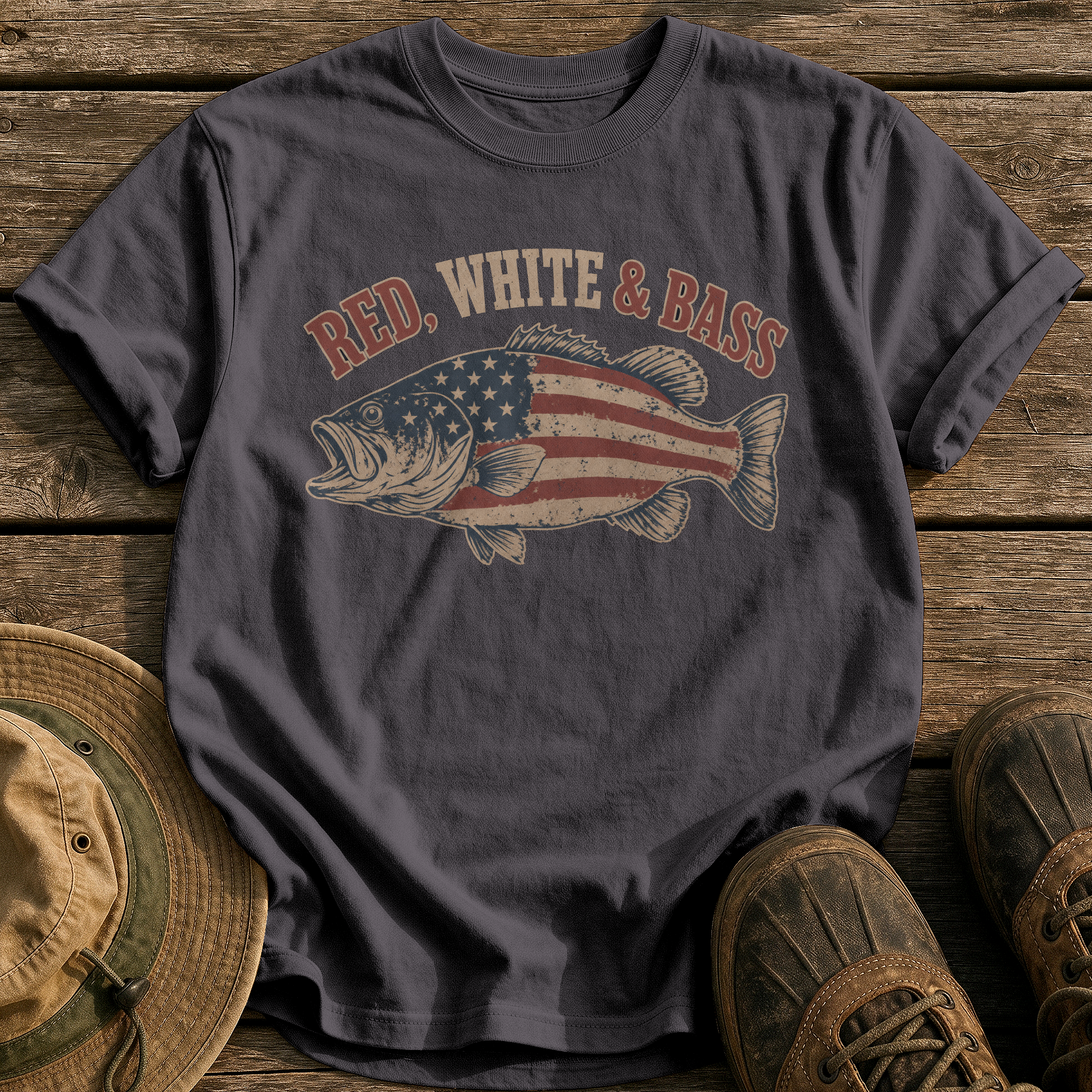 Red, White & Bass tee - Graphite - front