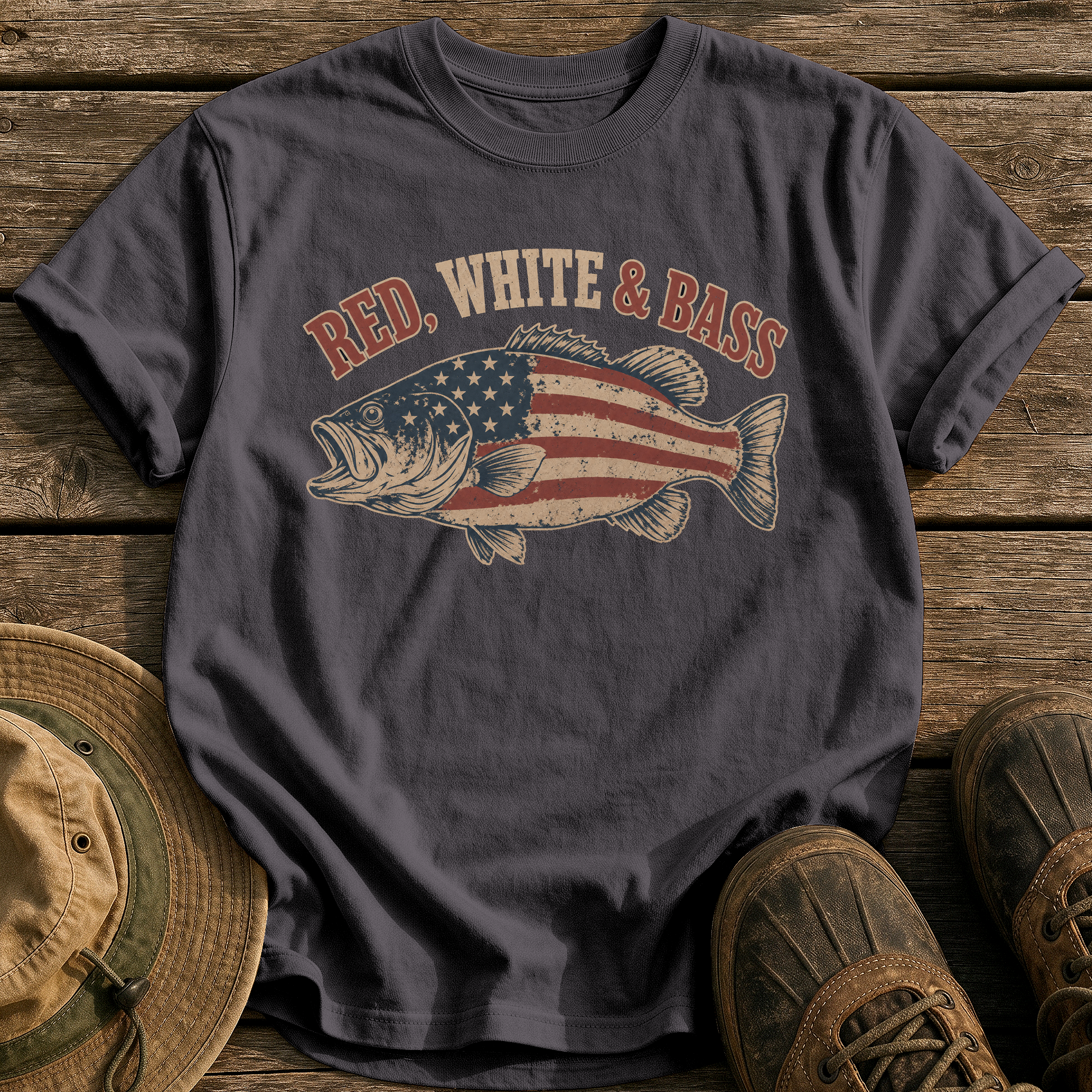Red, White & Bass tee - Graphite - front
