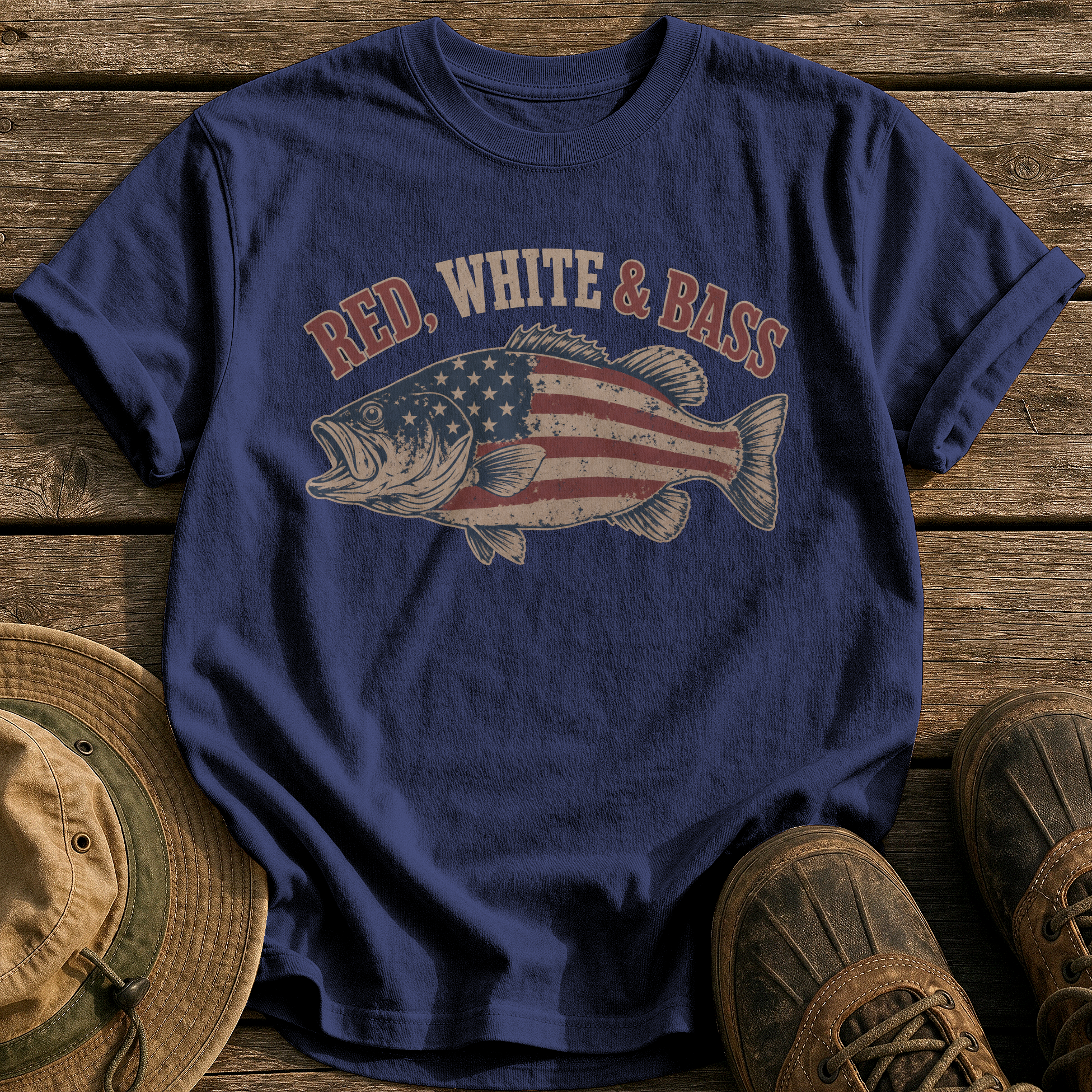 Red, White & Bass tee - True Navy - front
