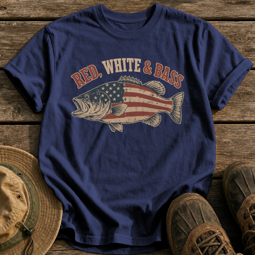 Red, White & Bass tee - True Navy - front