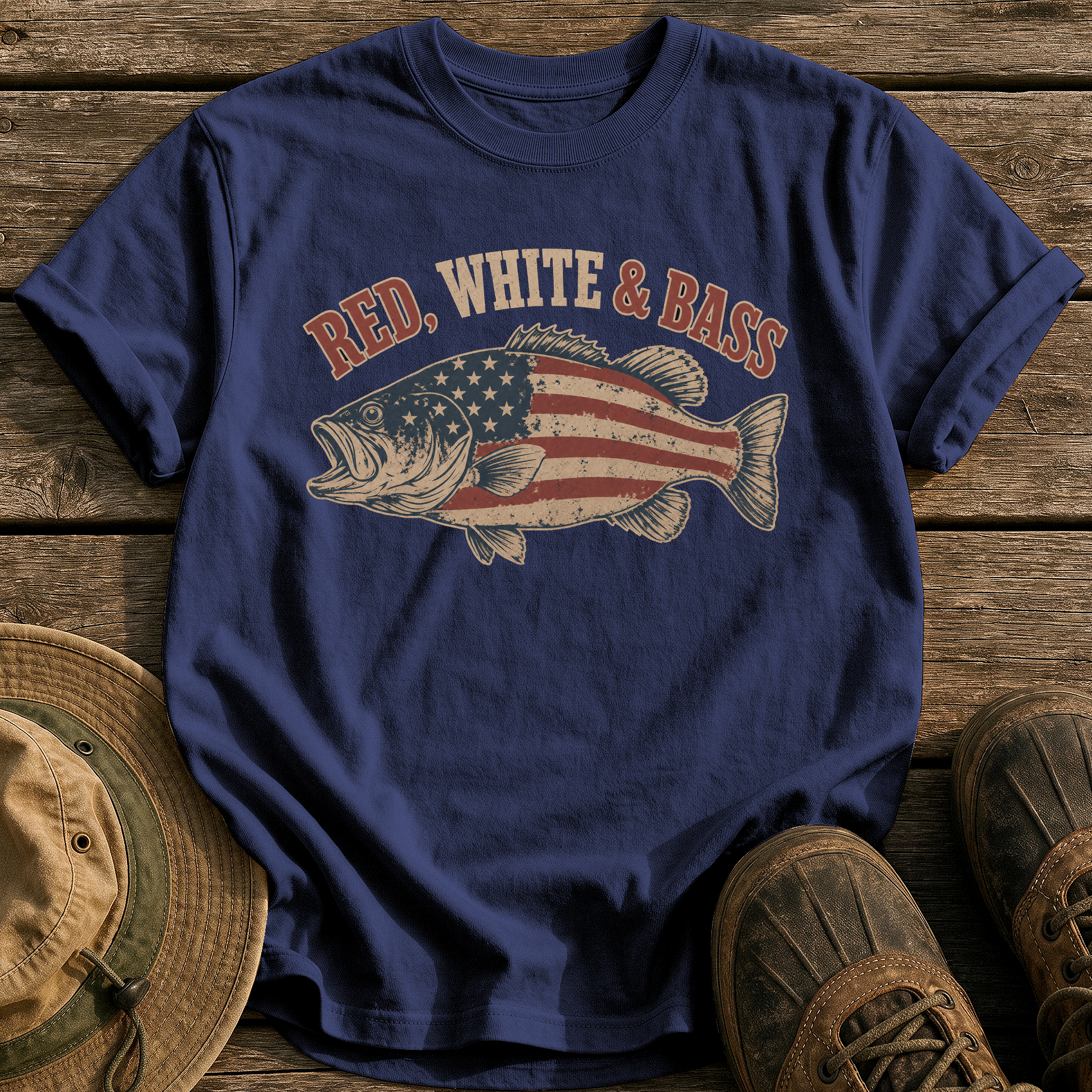 Red, White & Bass tee - True Navy - front