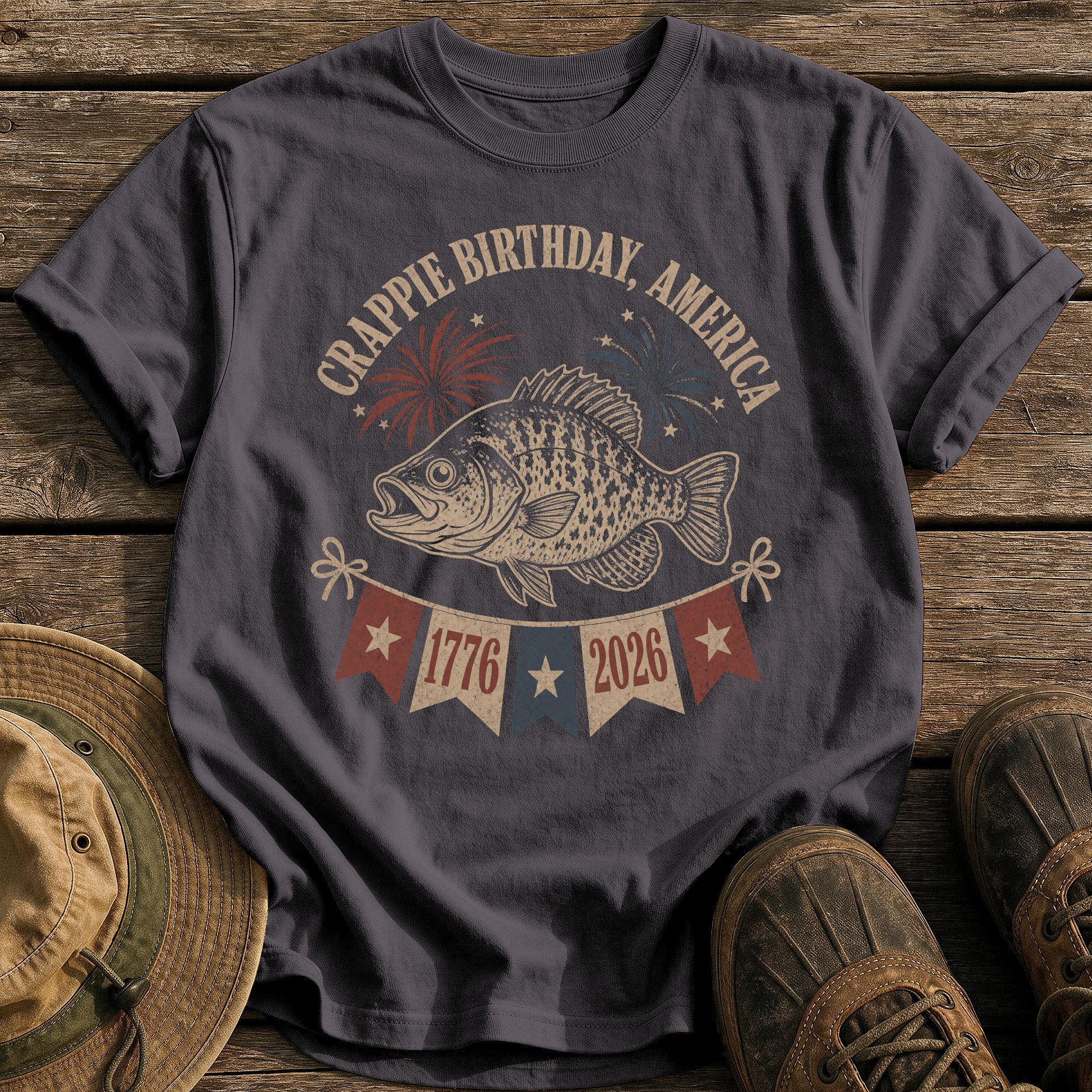 Crappie Birthday America tee - Graphite - front