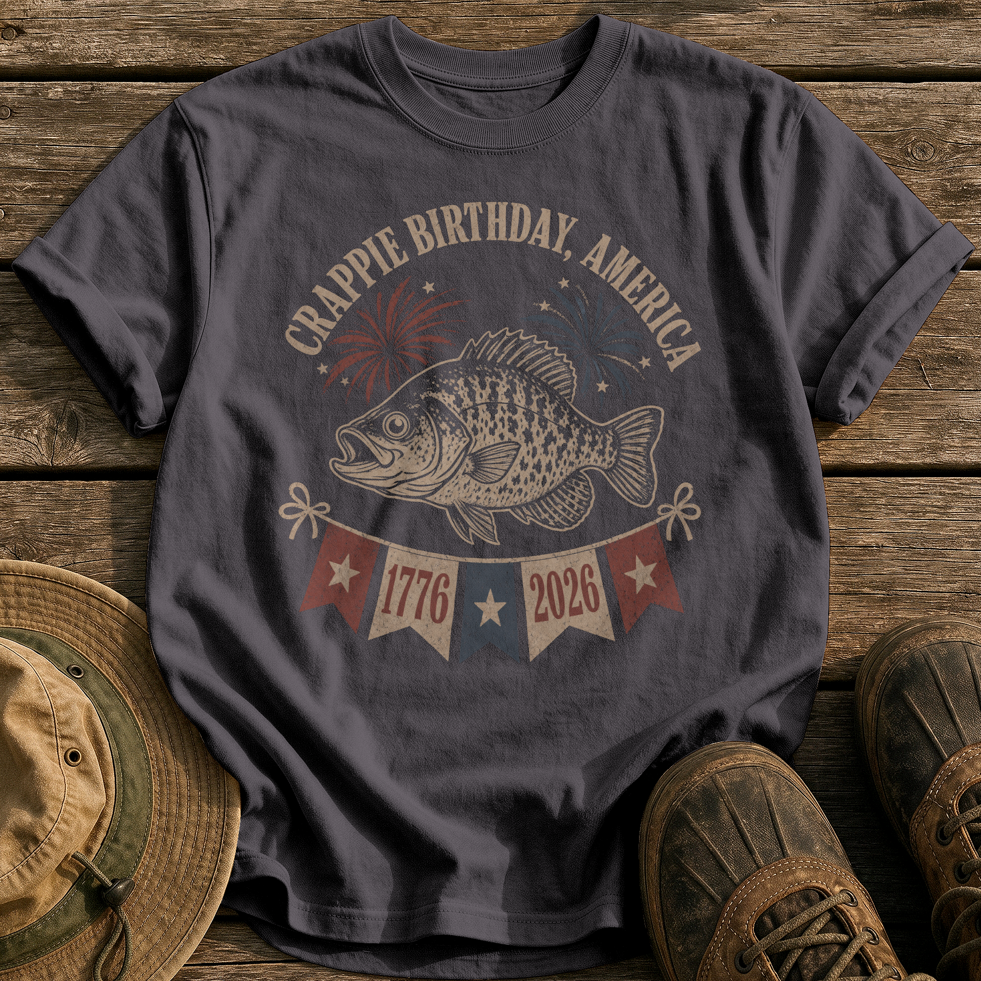 Crappie Birthday America tee - Graphite - front