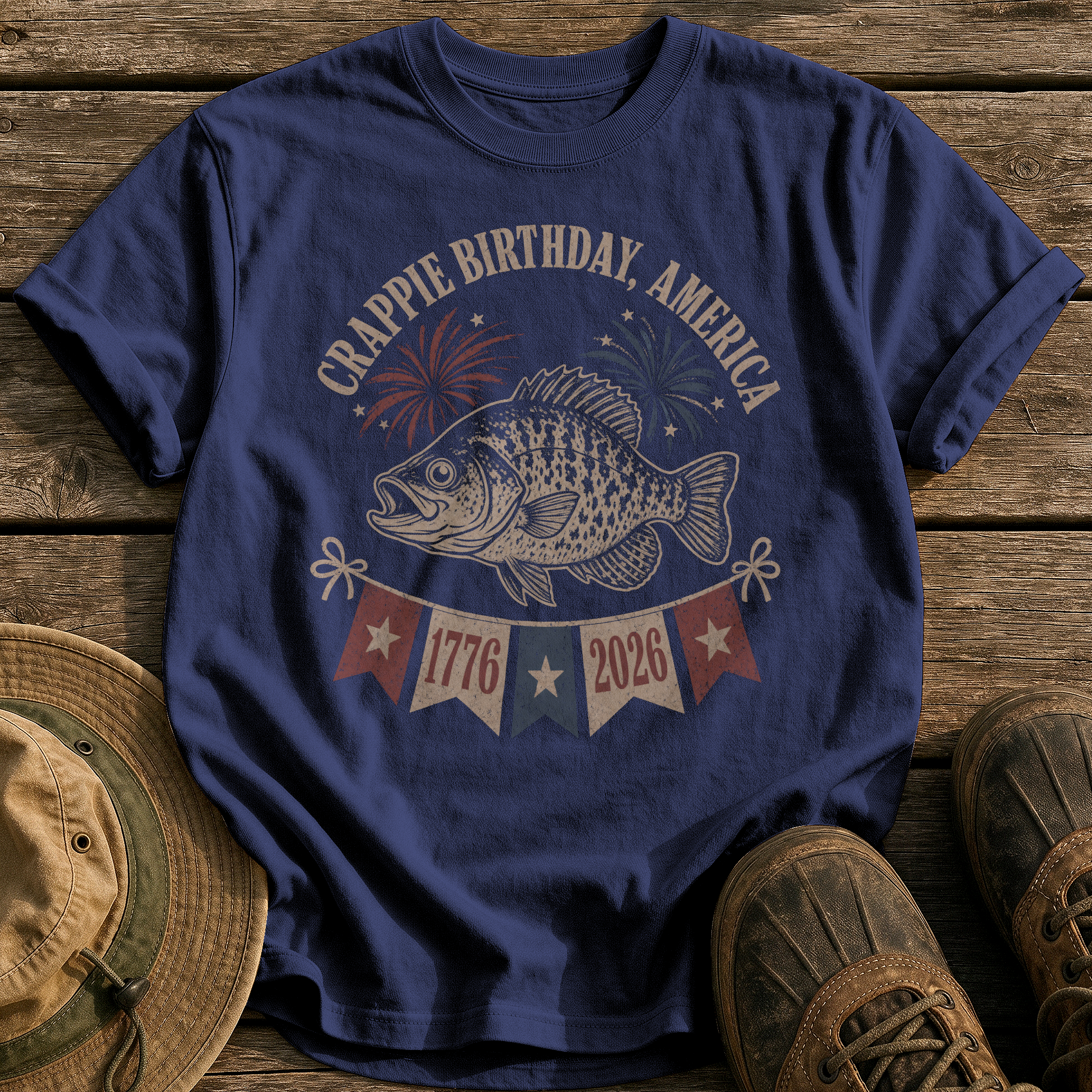 Crappie Birthday America tee - True Navy - front