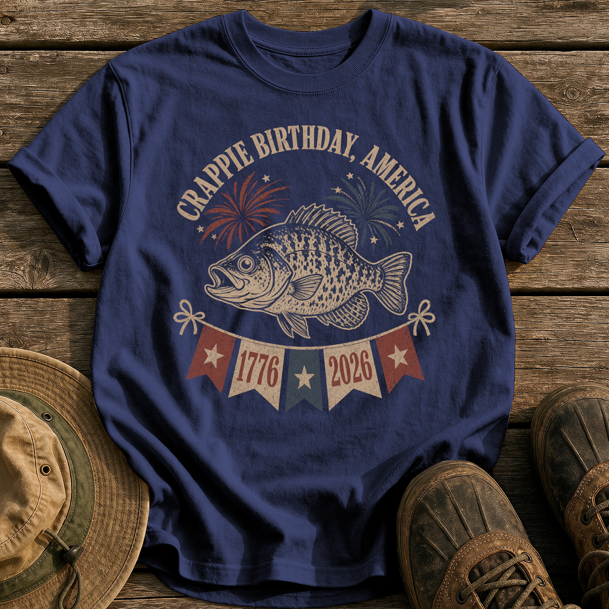 Crappie Birthday America tee - True Navy - front
