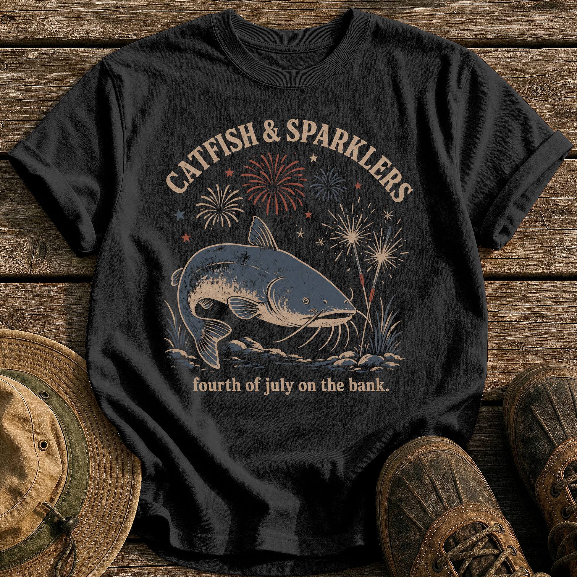 Catfish & Sparklers tee - Black - front