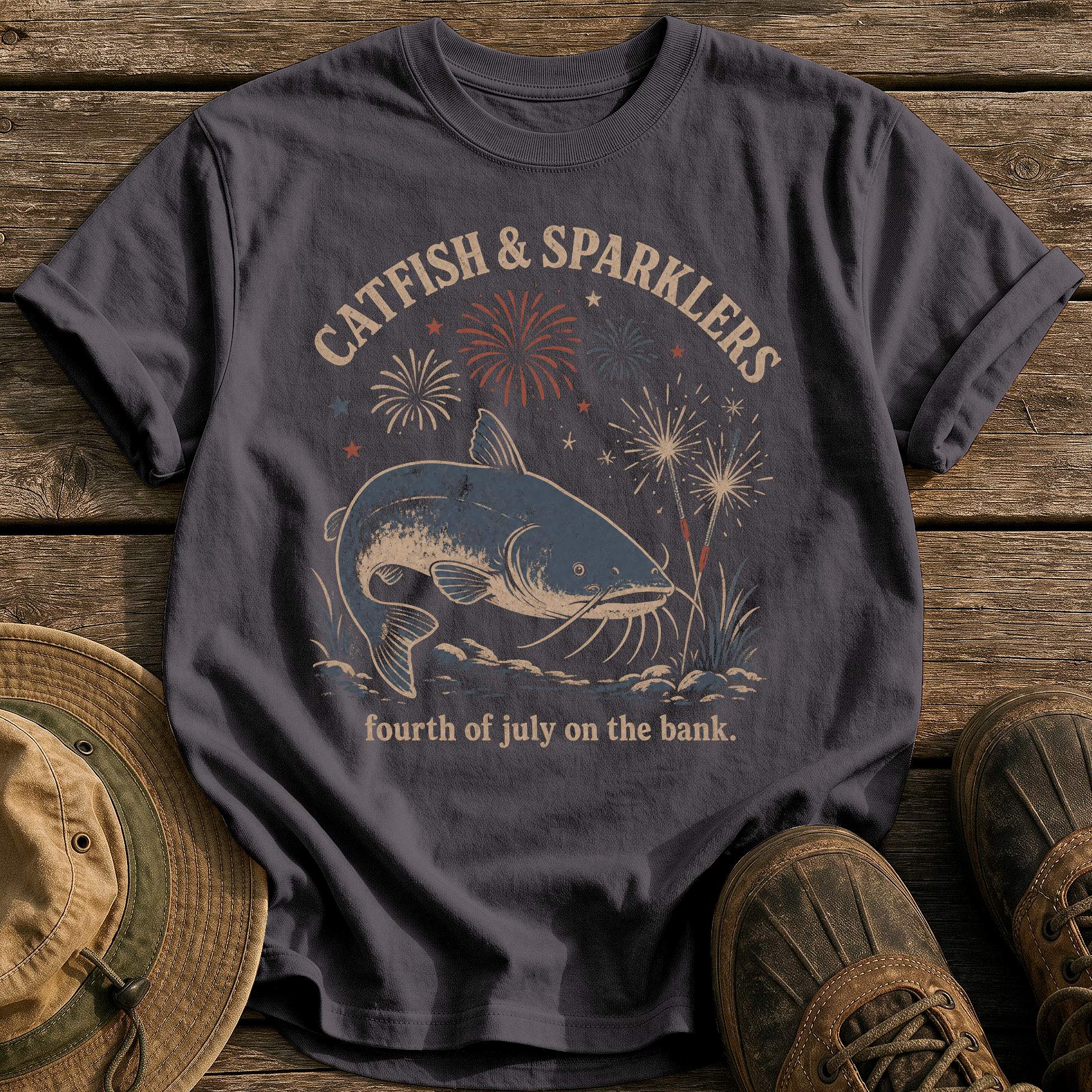 Catfish & Sparklers tee - Graphite - front