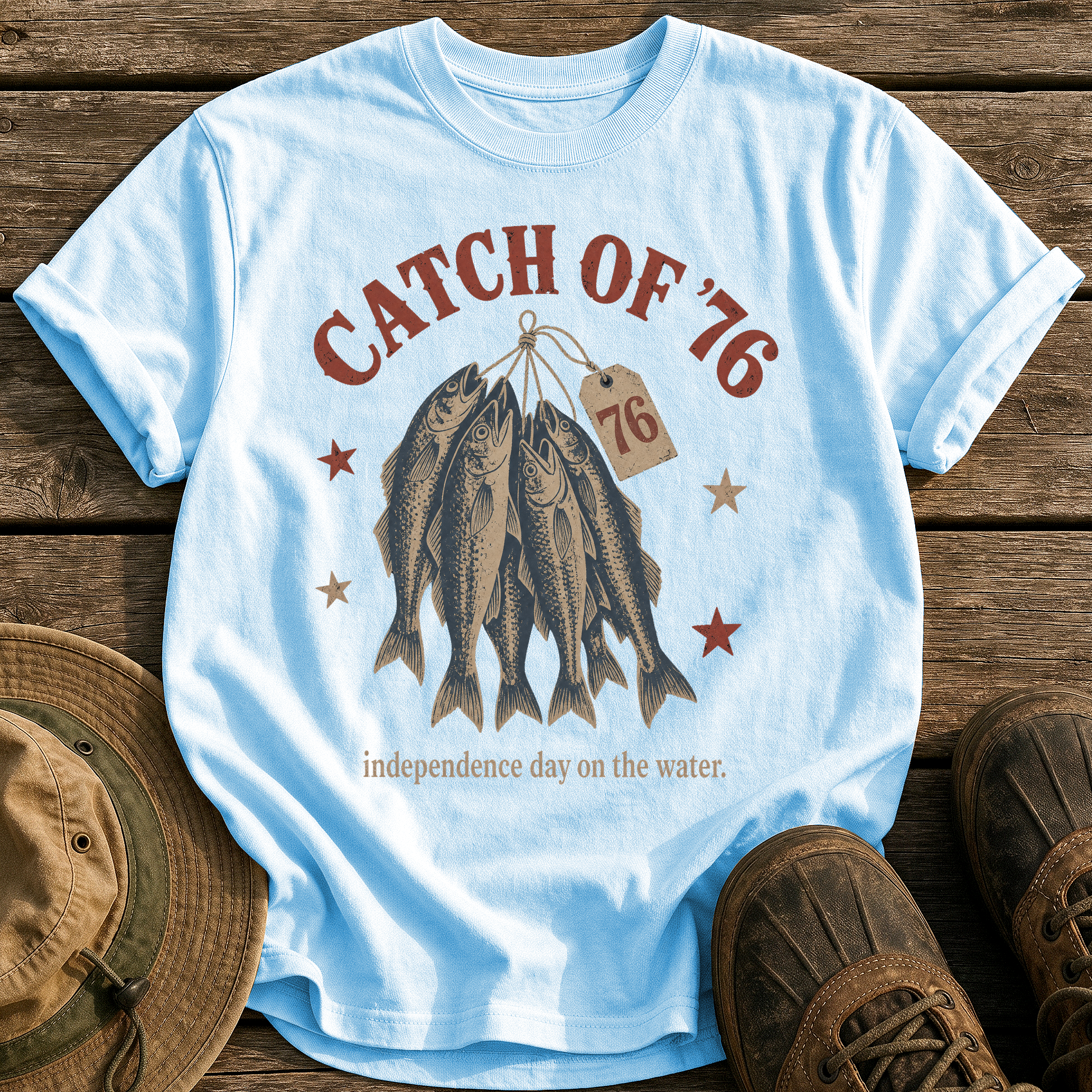 Catch of '76 tee - Chambray - front