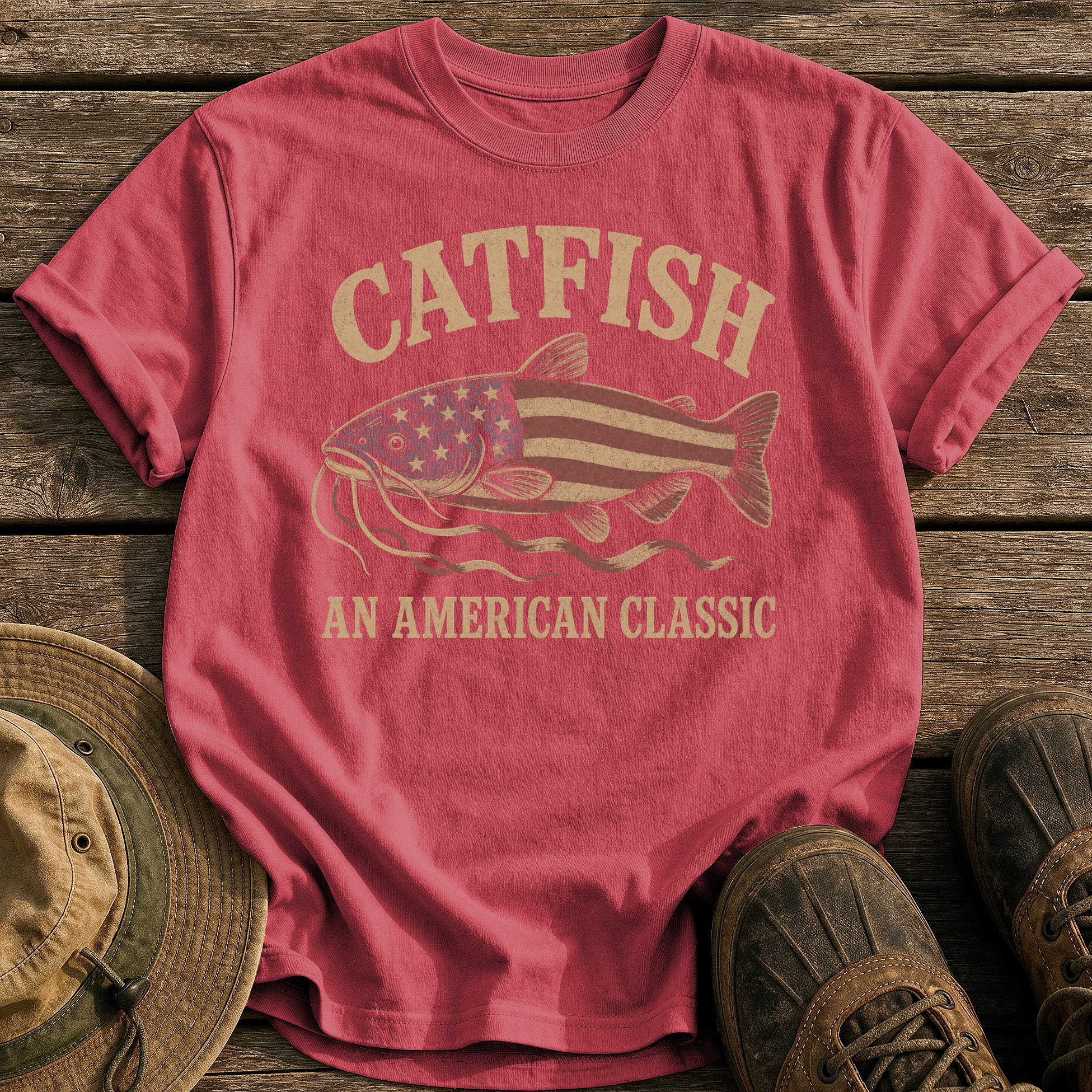 Catfish, An American Classic tee - Chili - front