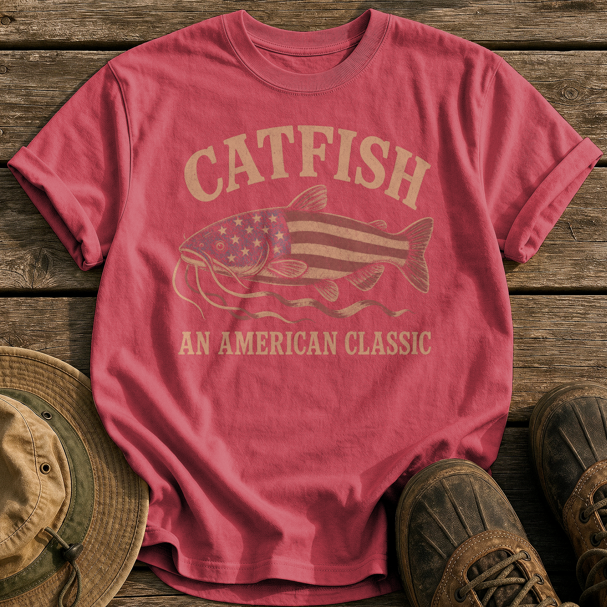 Catfish, An American Classic tee - Chili - front