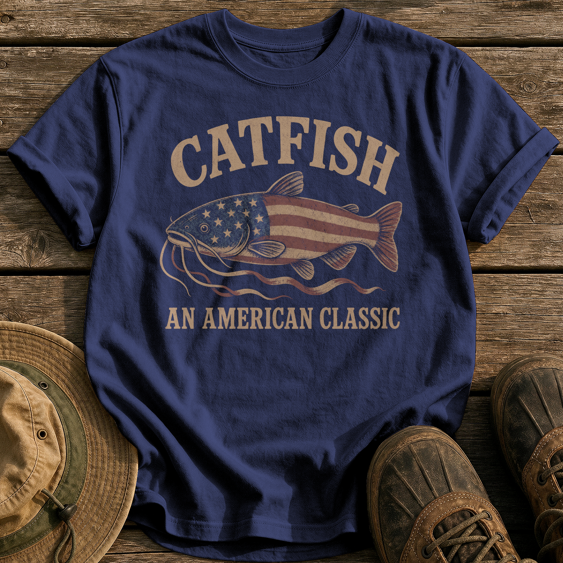 Catfish, An American Classic tee - True Navy - front