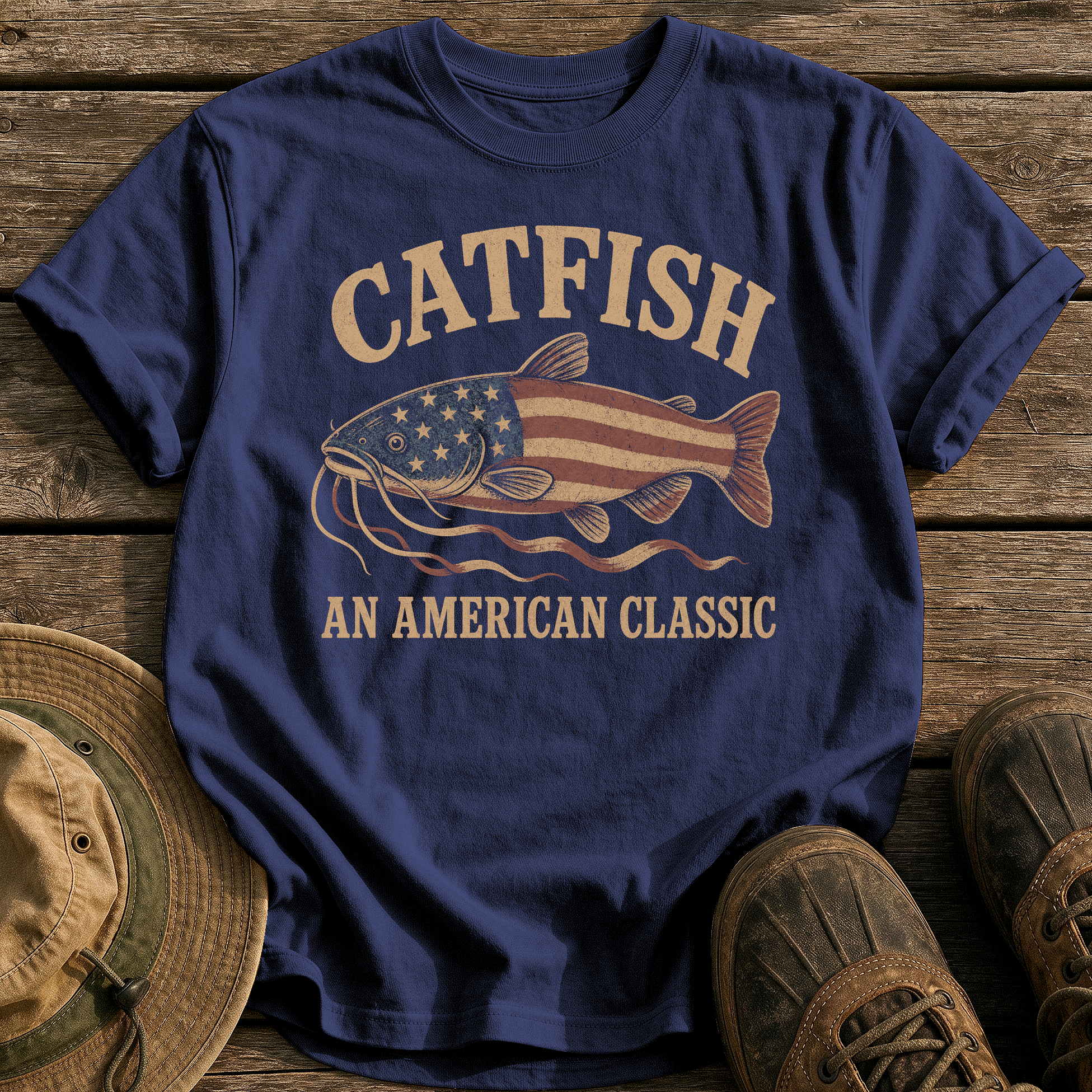Catfish, An American Classic tee - True Navy - front