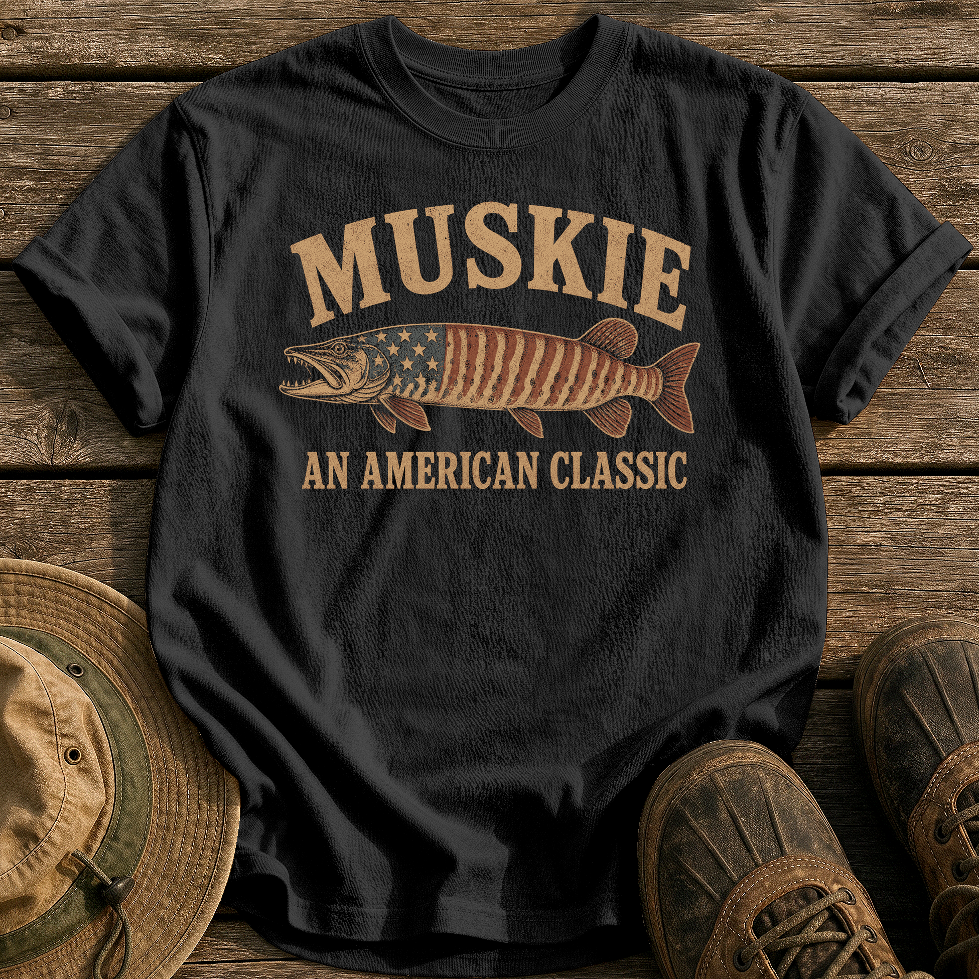 Muskie, An American Classic tee - Black - front