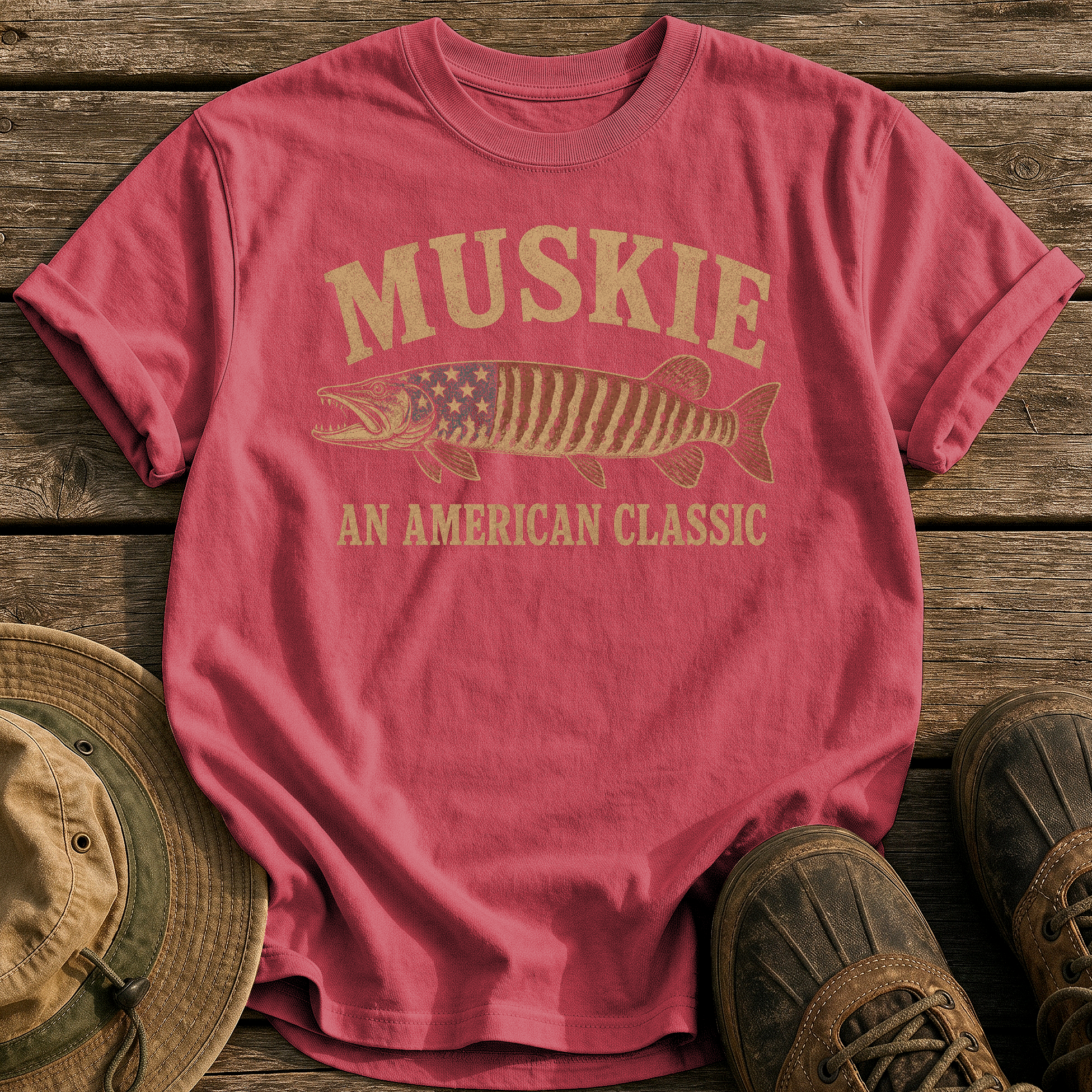 Muskie, An American Classic tee - Chili - front