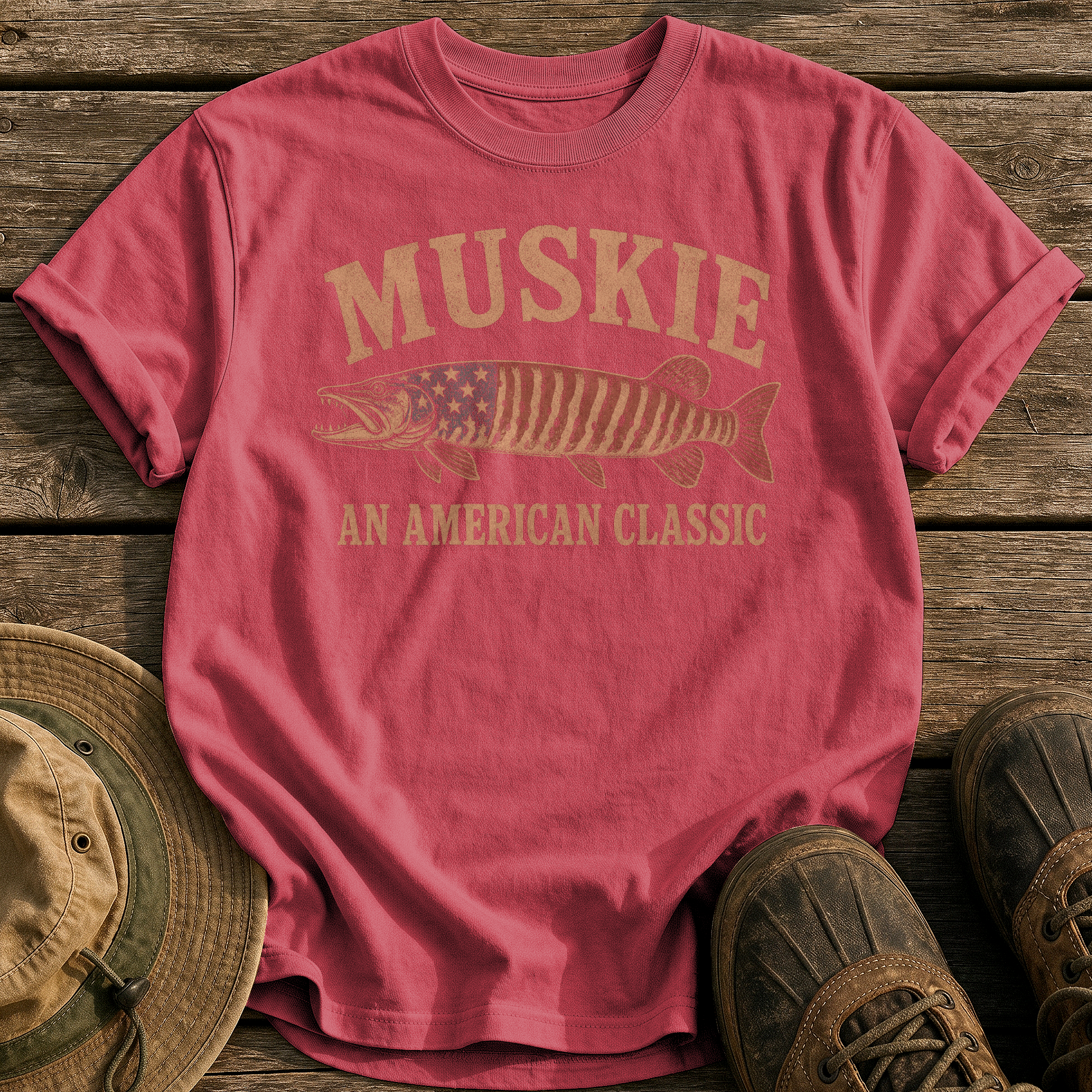 Musky, An American Classic tee - Chili - front