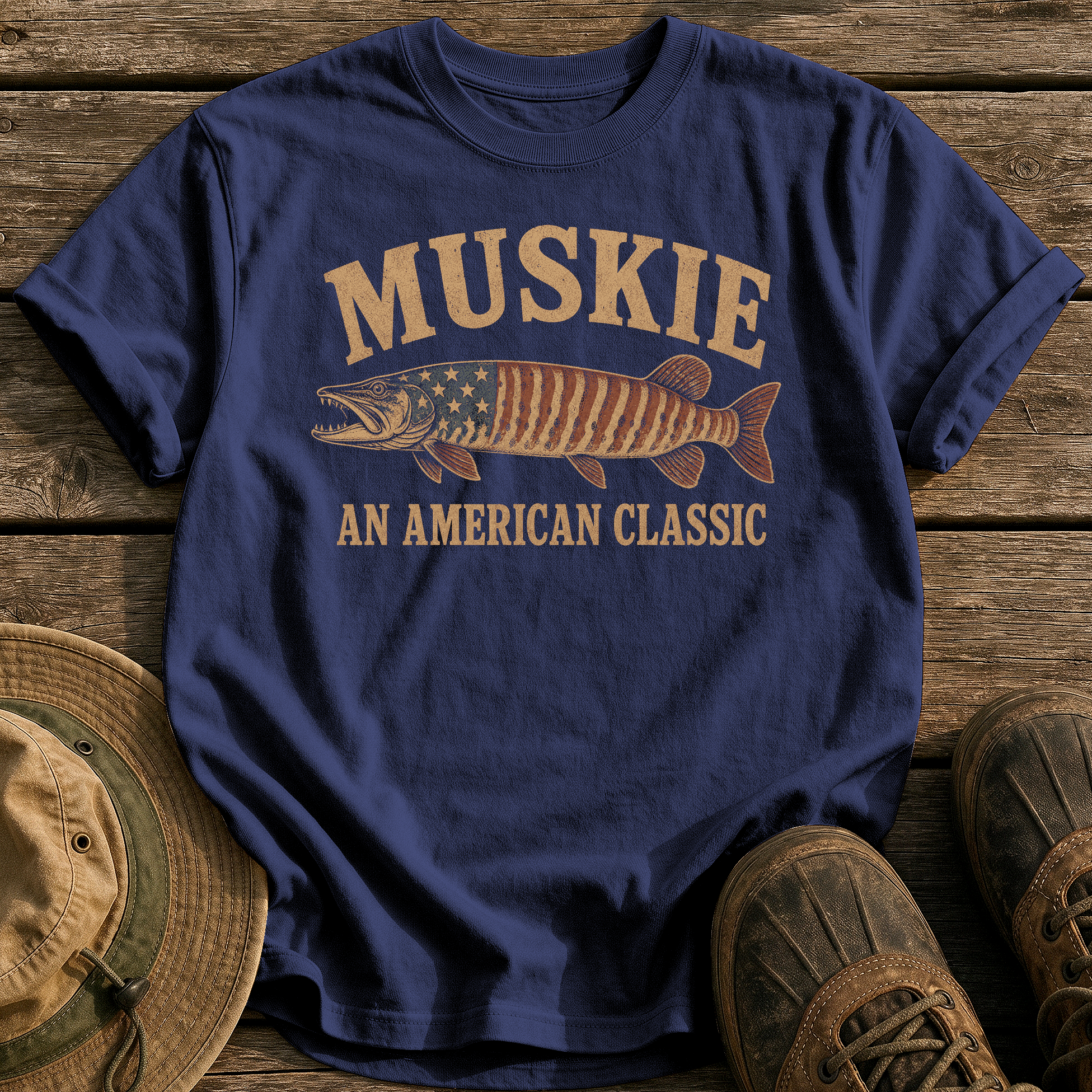 Muskie, An American Classic tee - True Navy - front