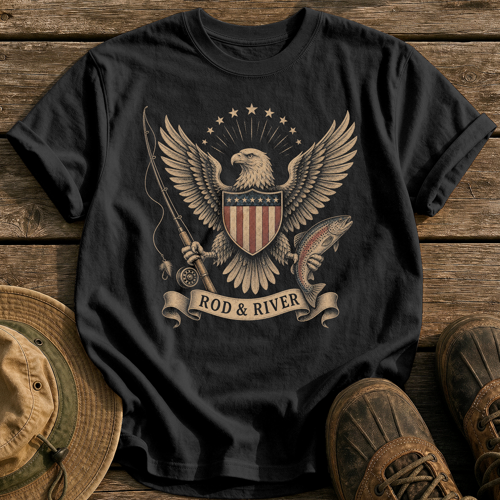 Rod & River tee - Black - front