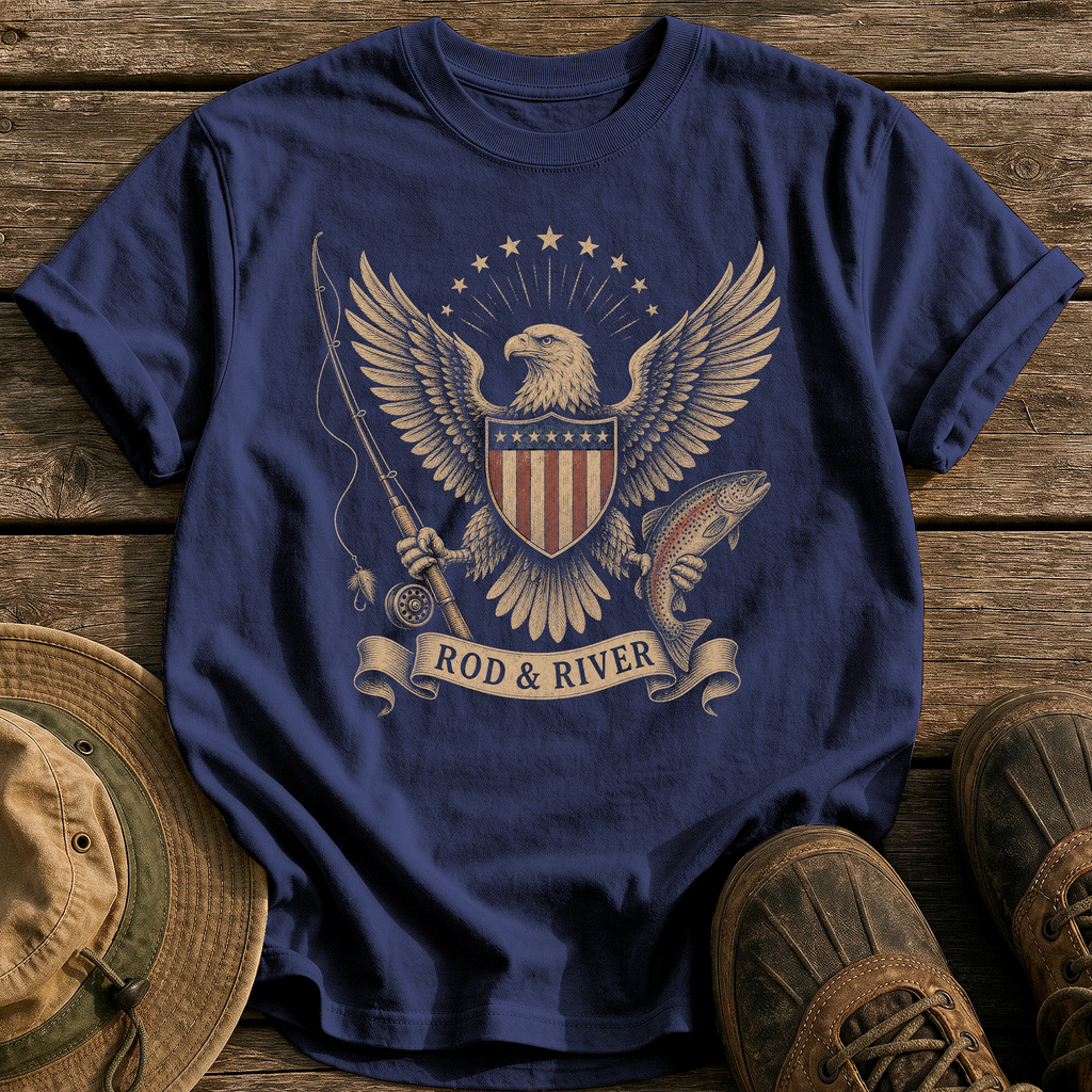 Rod & River tee - True Navy - front