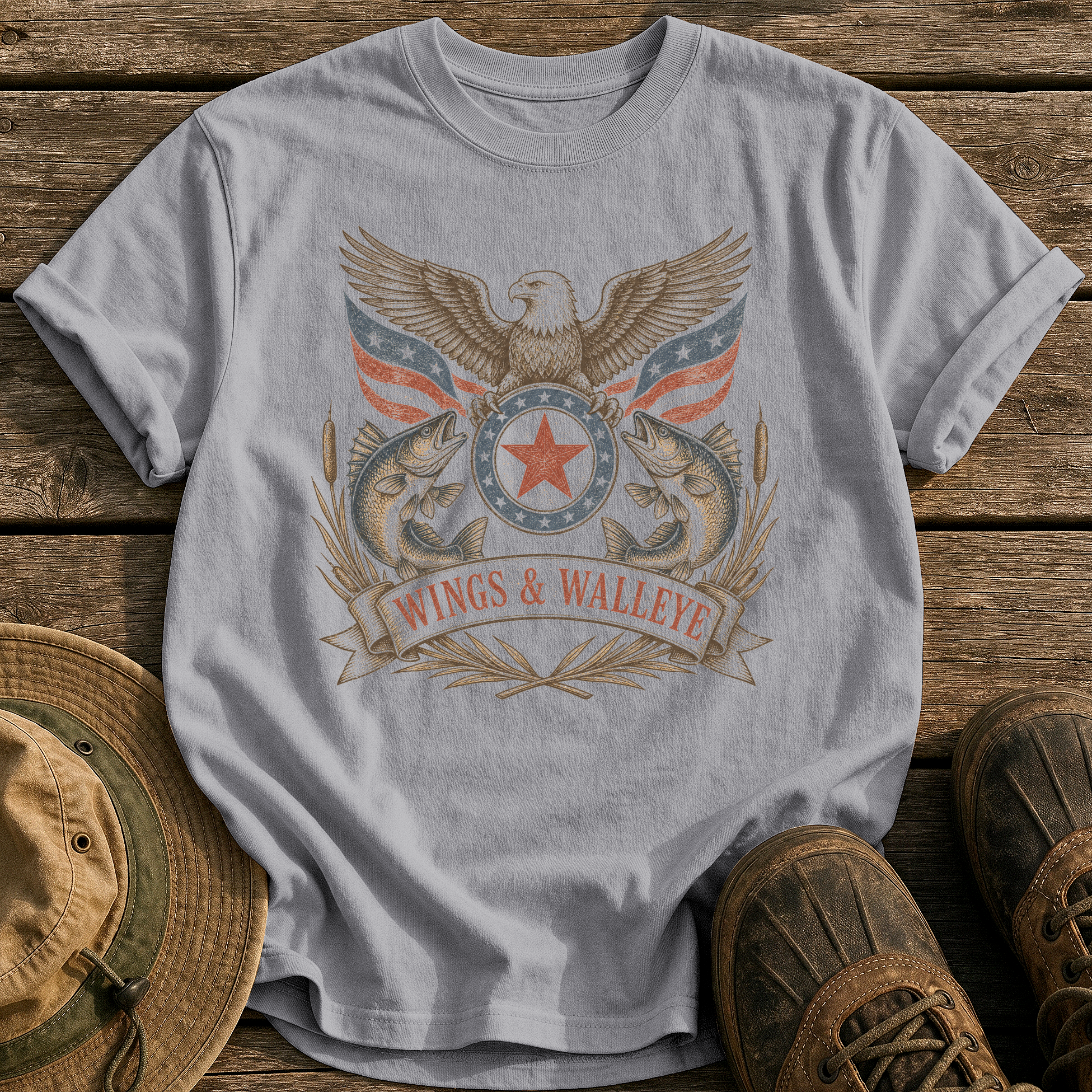 Wings & Walleye tee - Grey - front