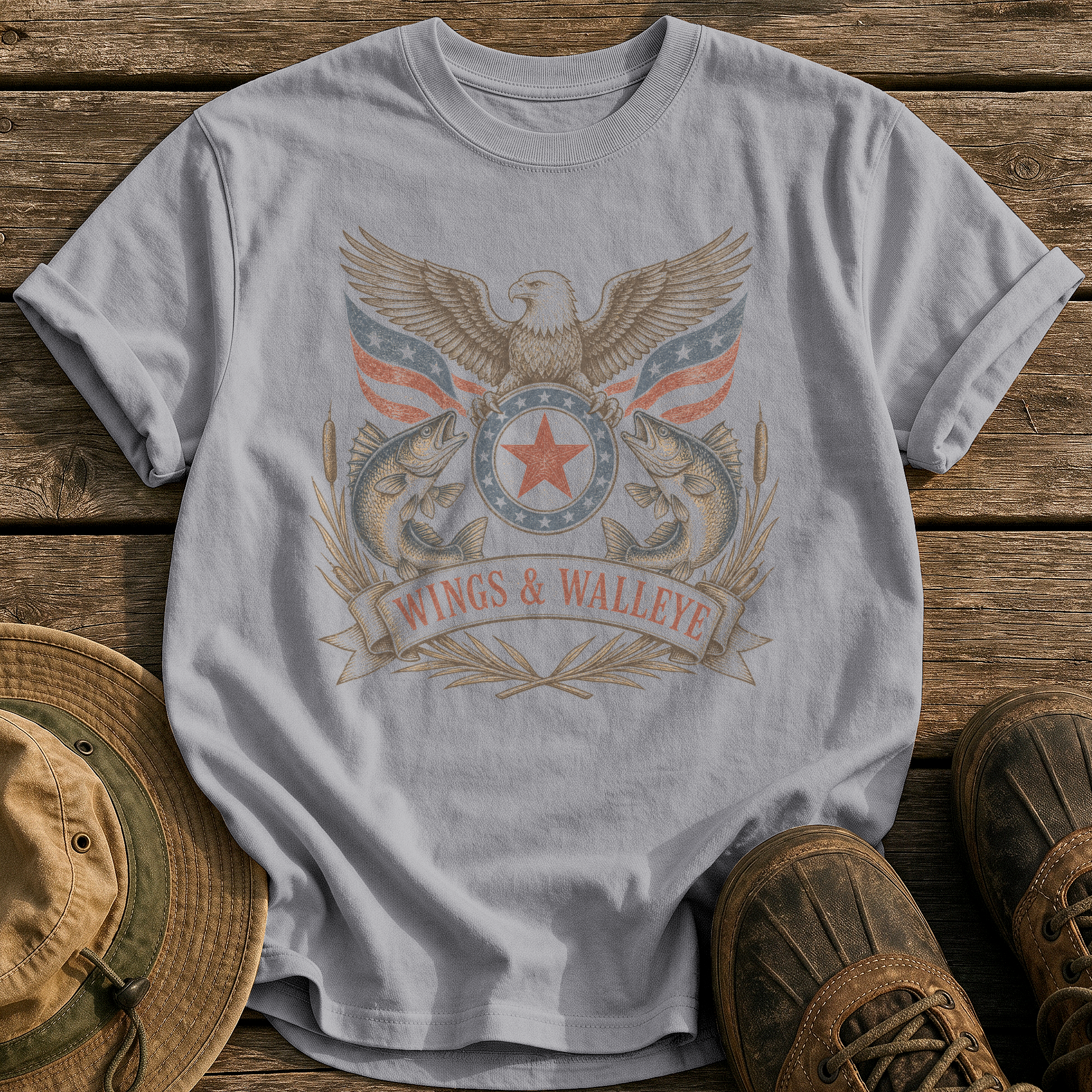 Wings & Walleye tee - Grey - front