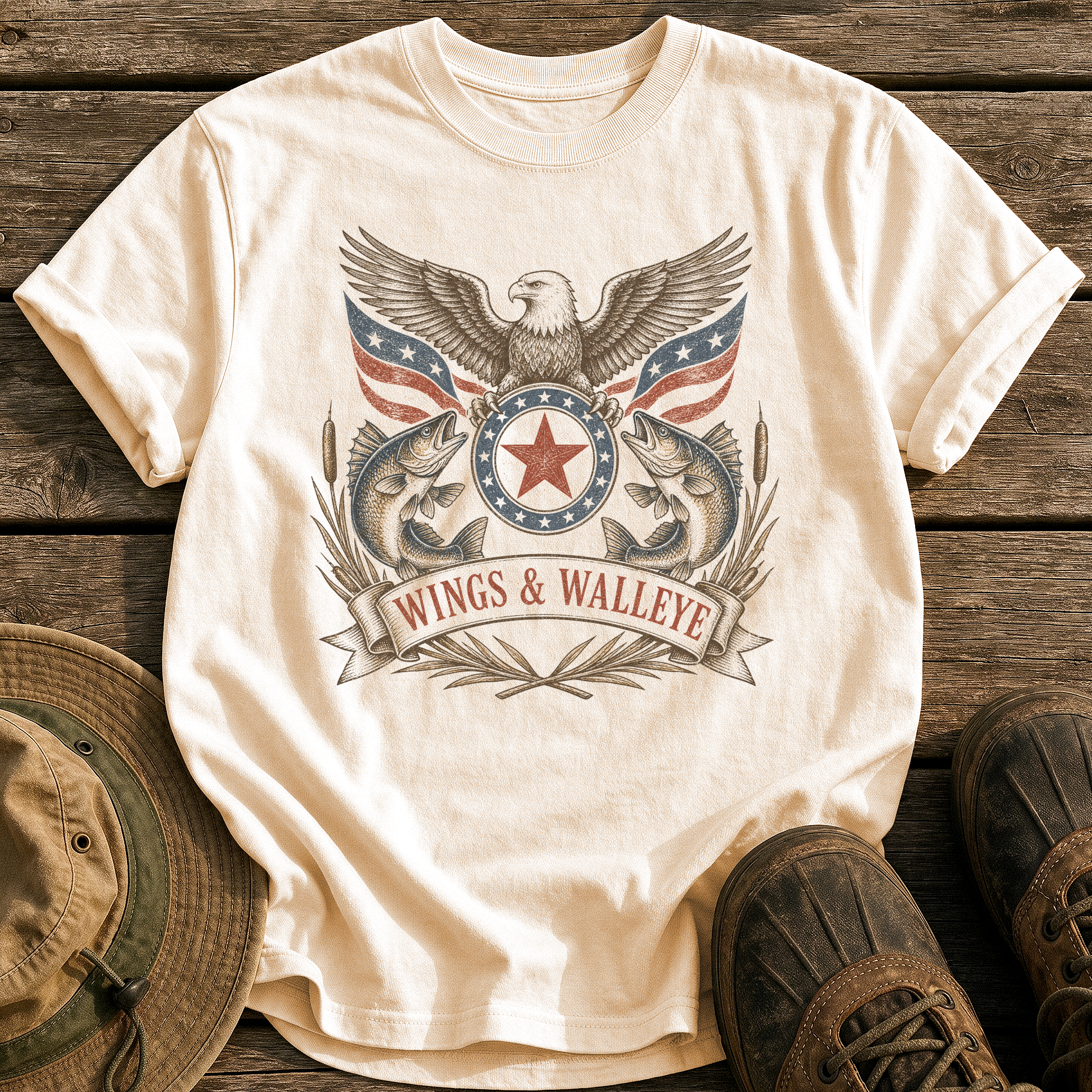 Wings & Walleye tee - Ivory - front