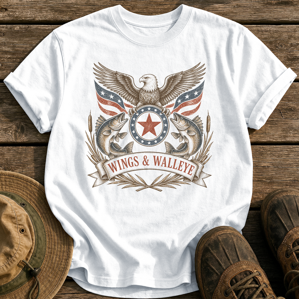 Wings & Walleye tee - White - front