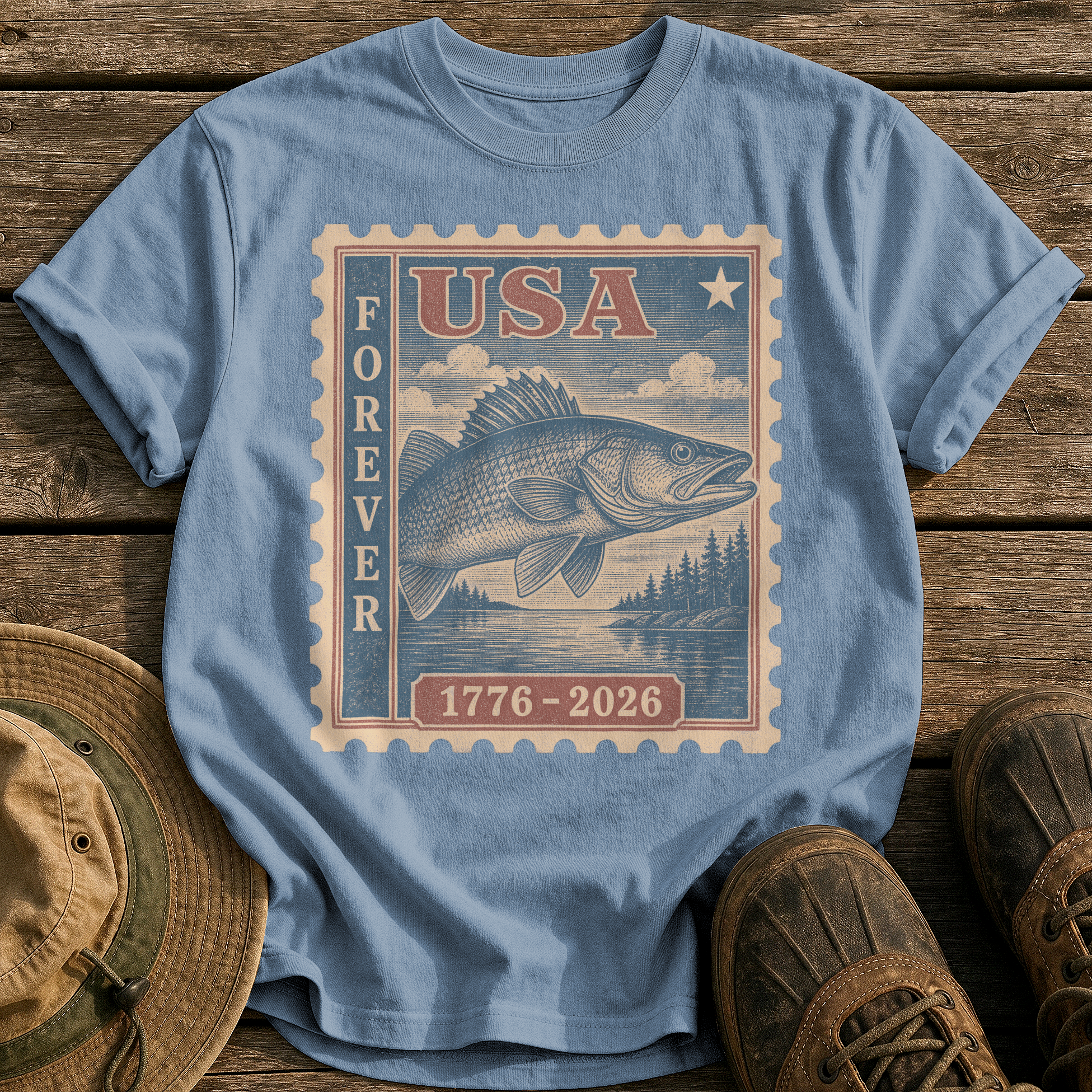 Walleye Forever tee - Blue Jean - front